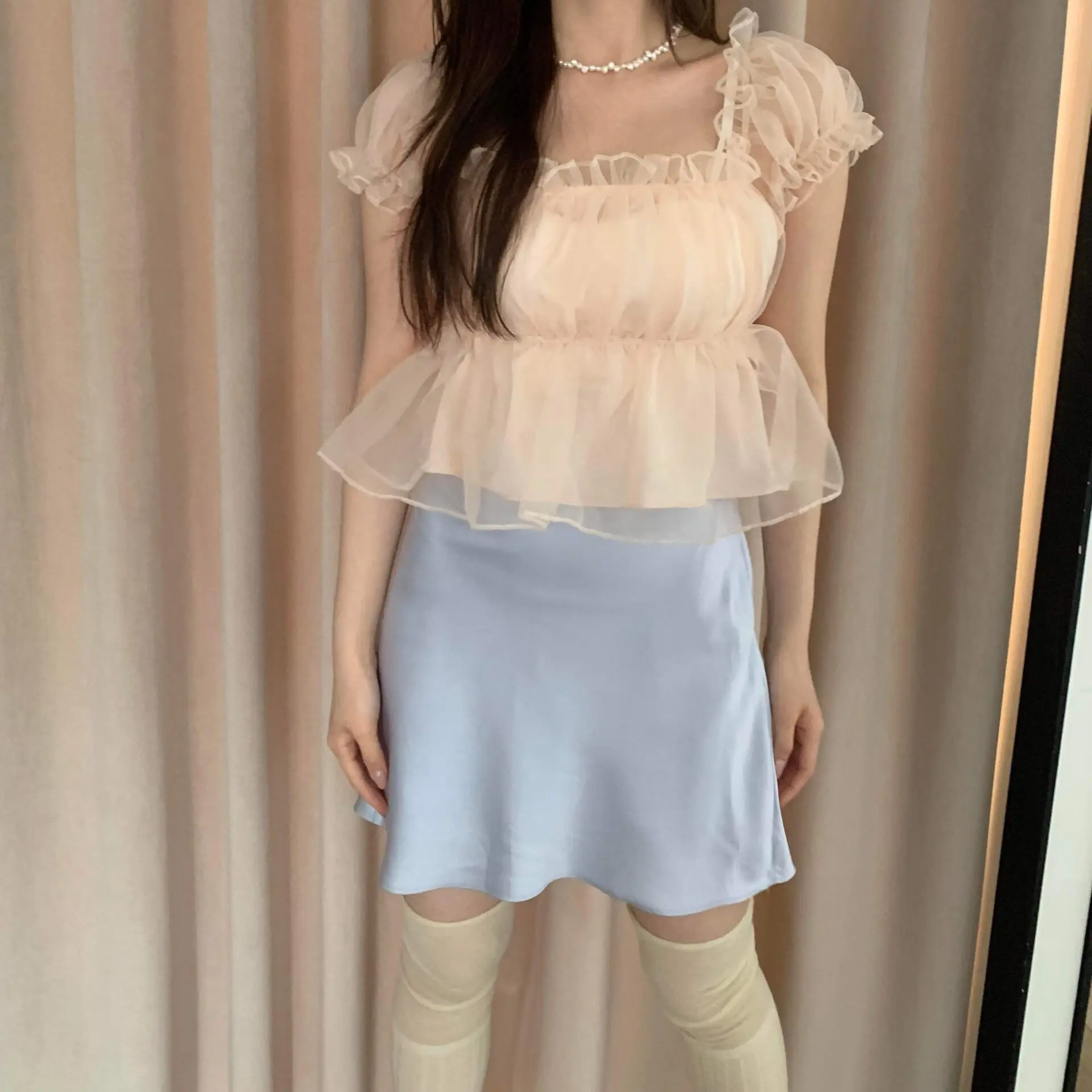 La La Land光澤短裙 (灰藍)