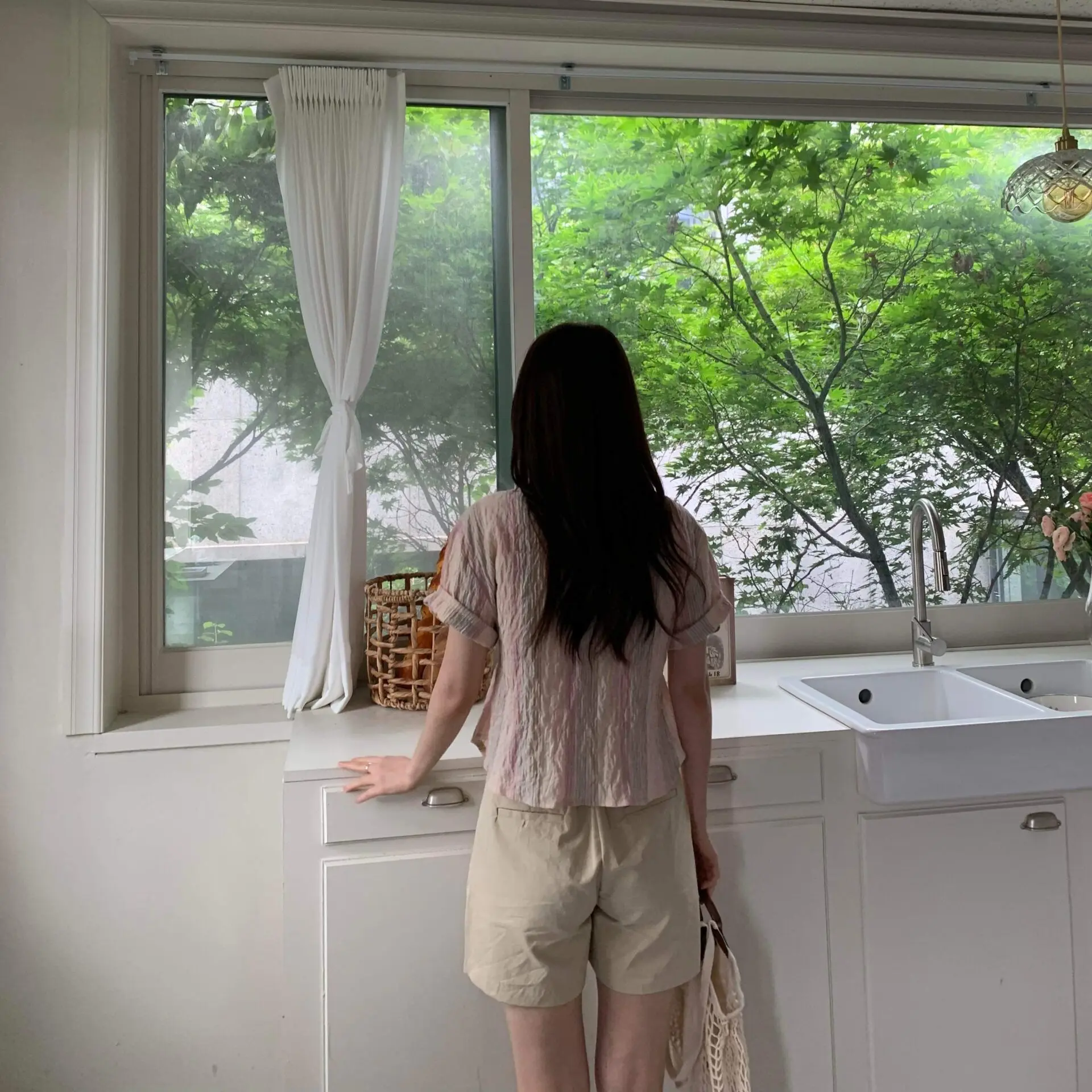 夏日微風條紋綁帶襯衫 (粉)