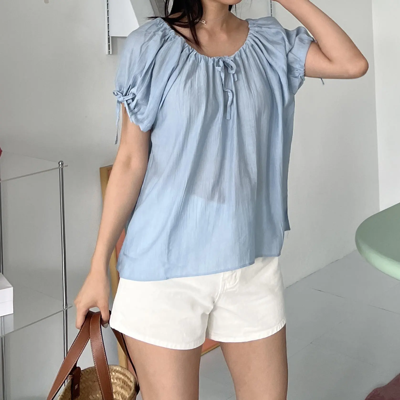 夏日旅行綁帶造型上衣 (藍)