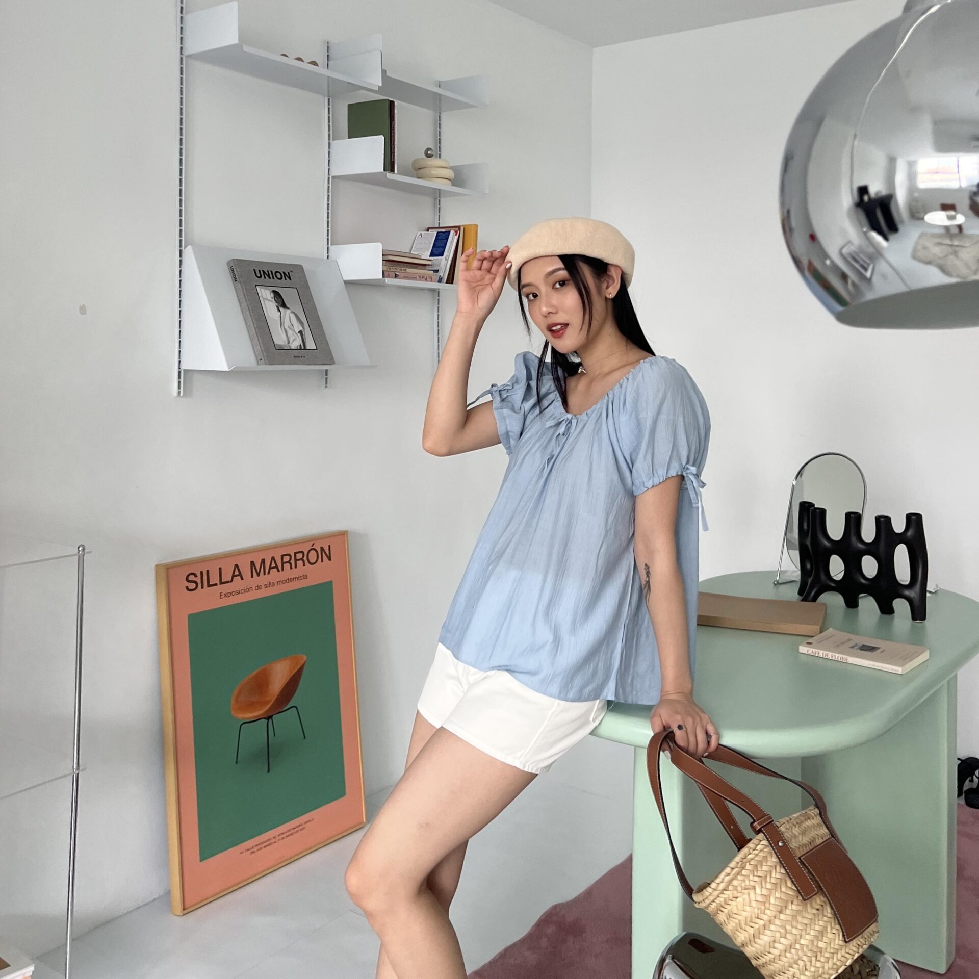 夏日旅行綁帶造型上衣 (藍)