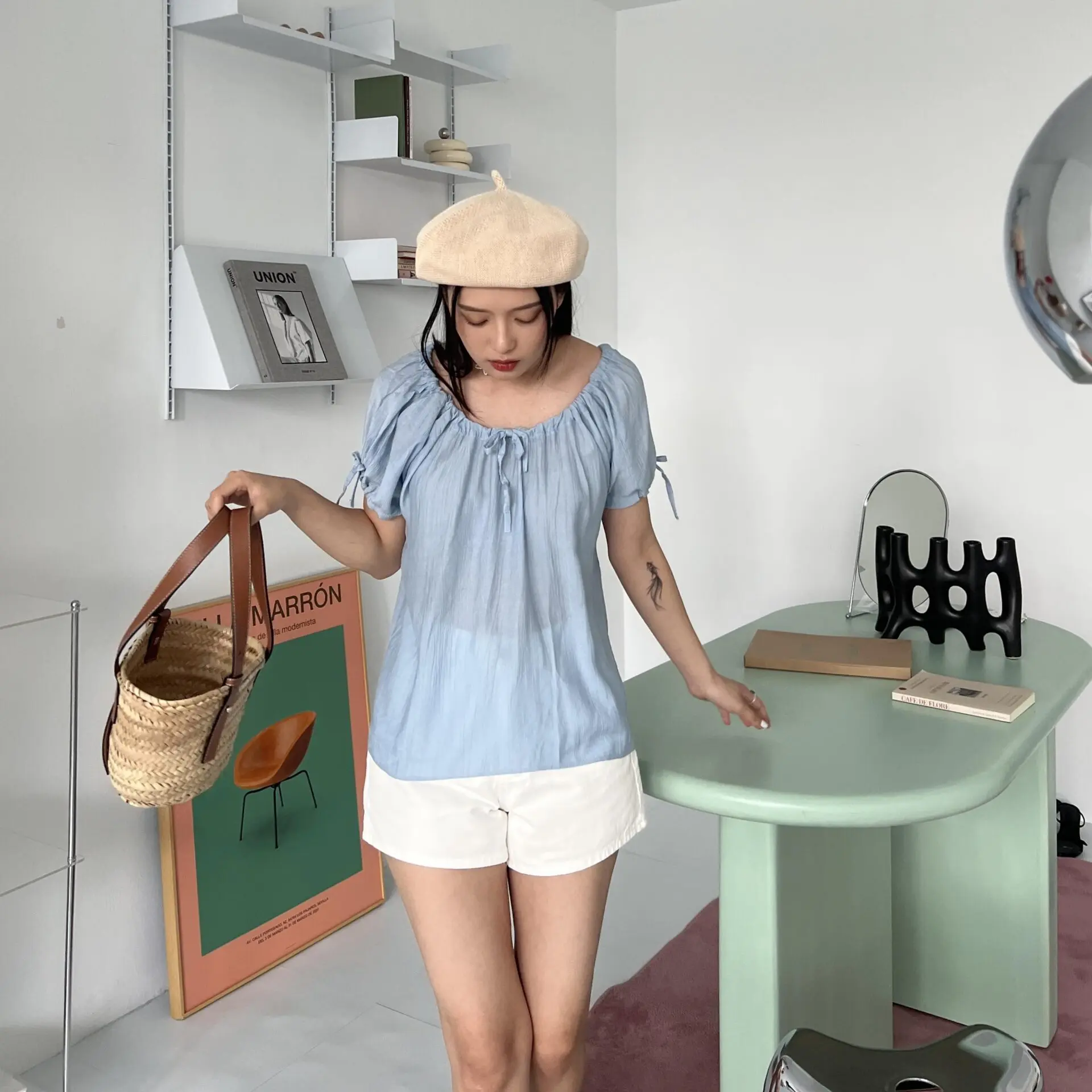 夏日旅行綁帶造型上衣 (藍)