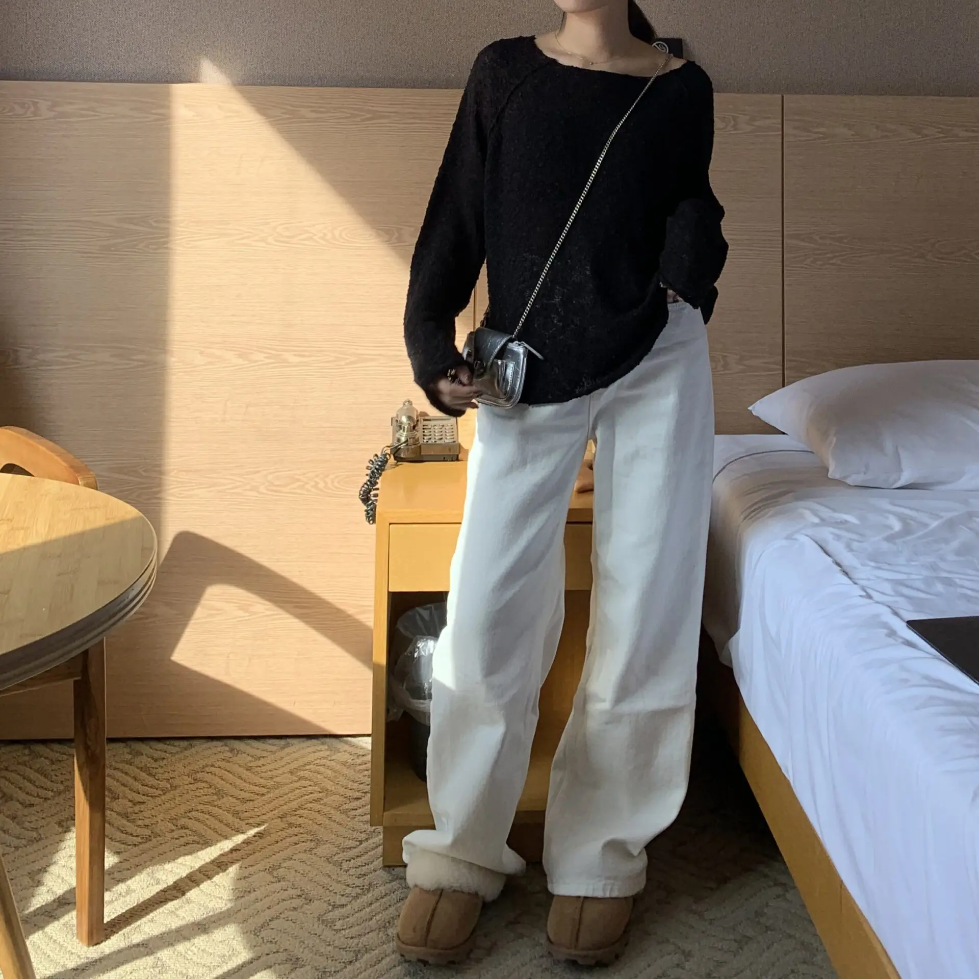漢南洞高級感顆粒針織上衣 (黑)