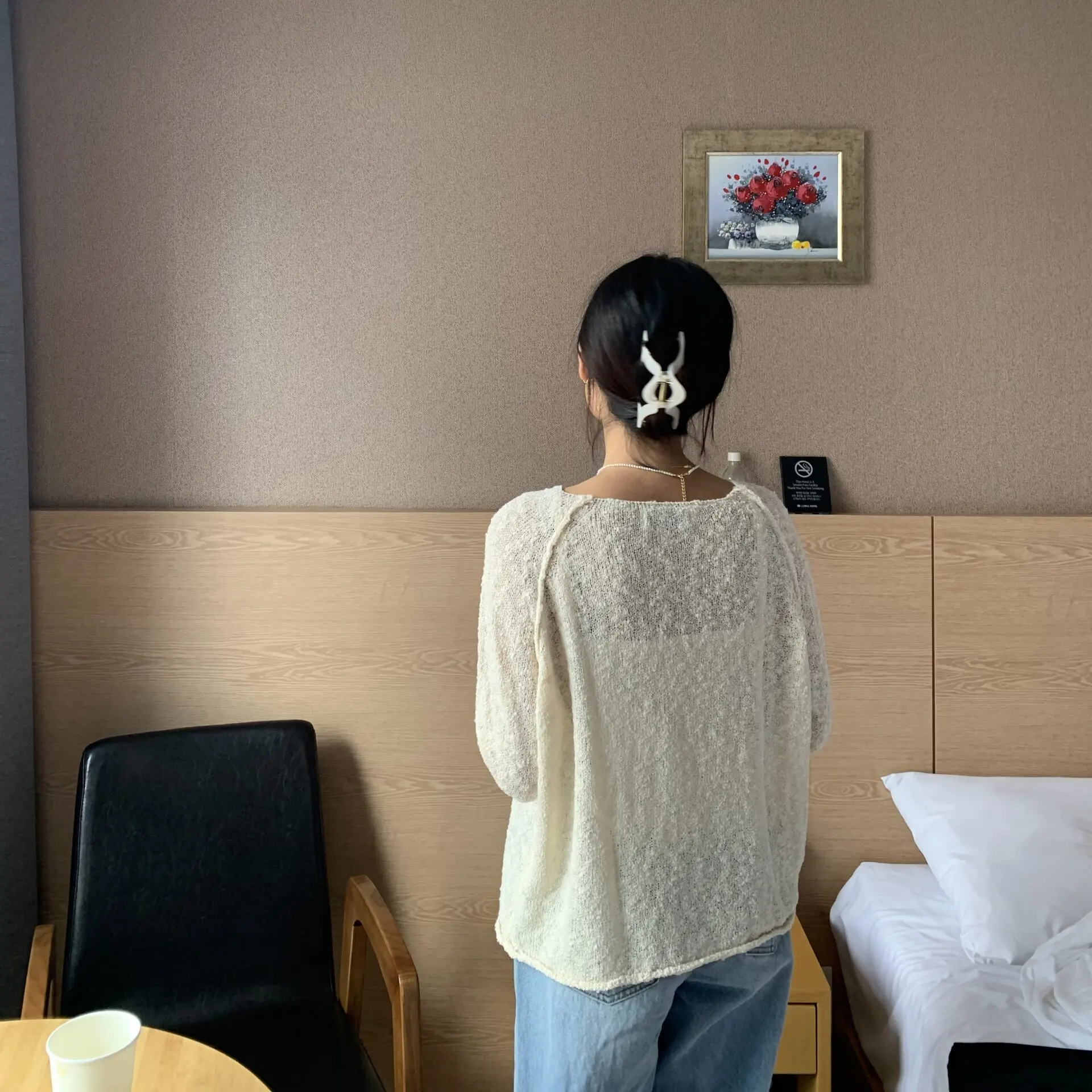 漢南洞高級感顆粒針織上衣 (米杏)