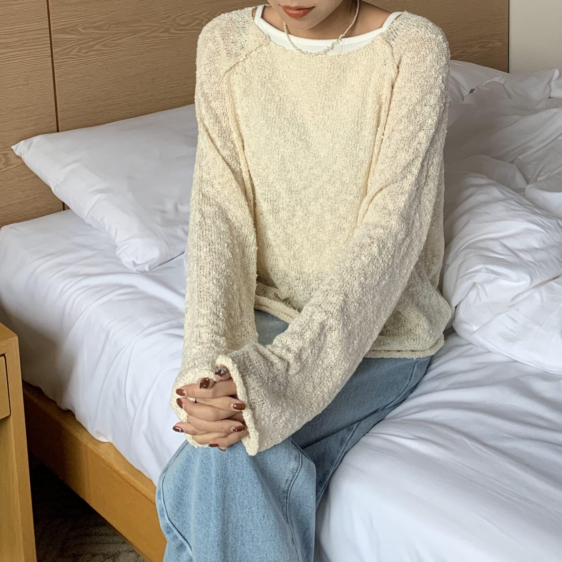 漢南洞高級感顆粒針織上衣 (米杏)