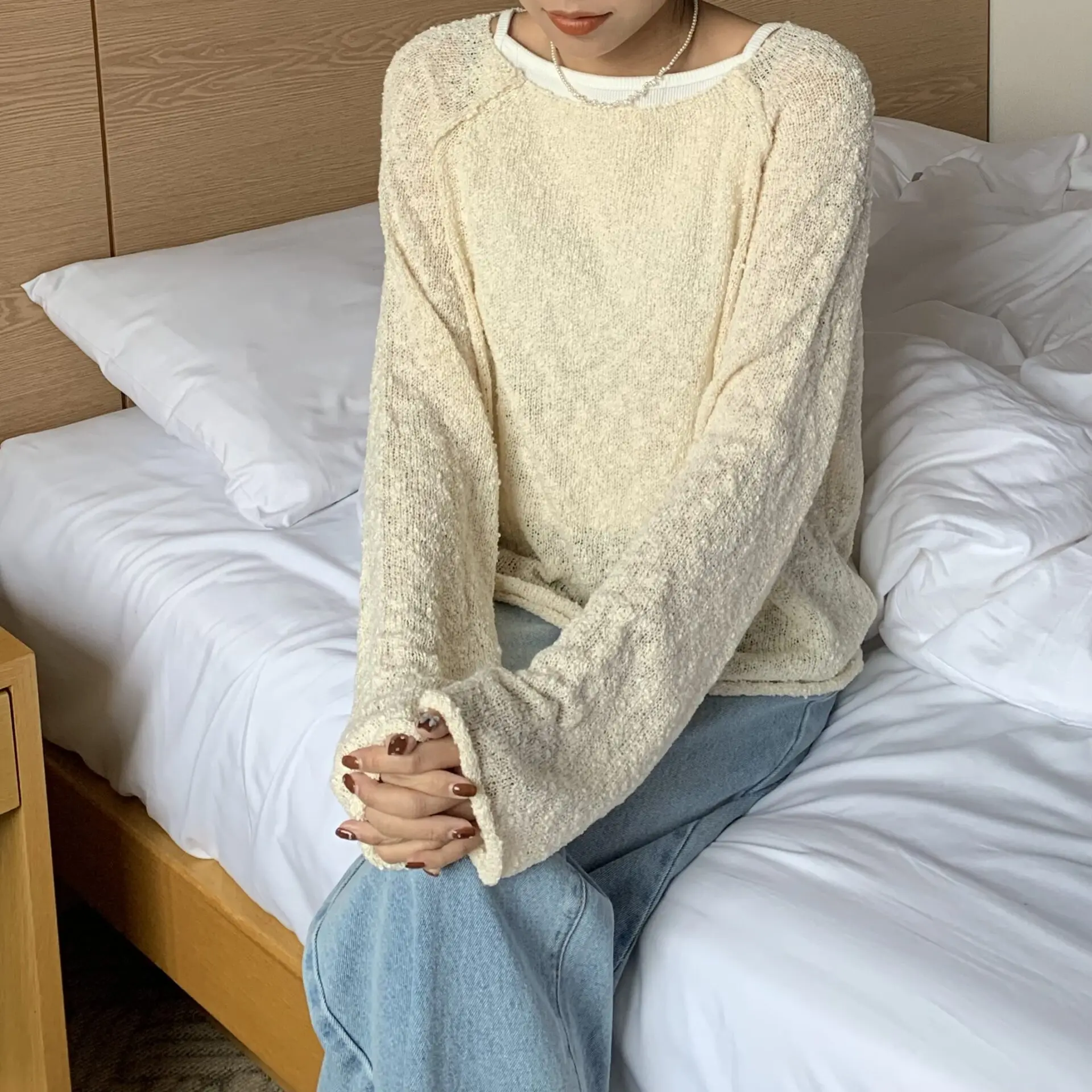 漢南洞高級感顆粒針織上衣 (米杏)