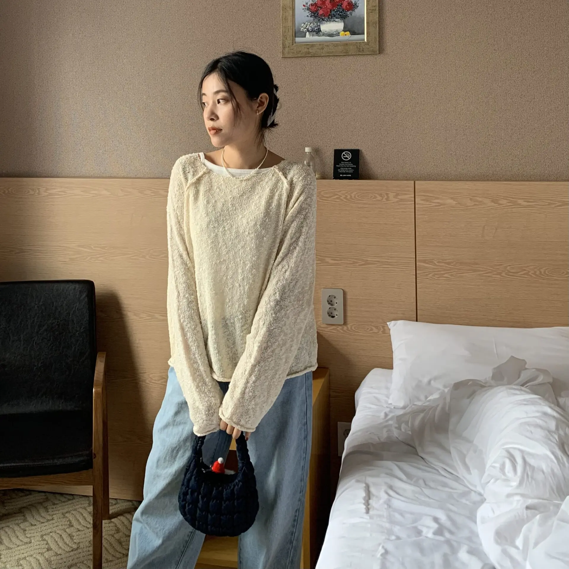漢南洞高級感顆粒針織上衣 (米杏)