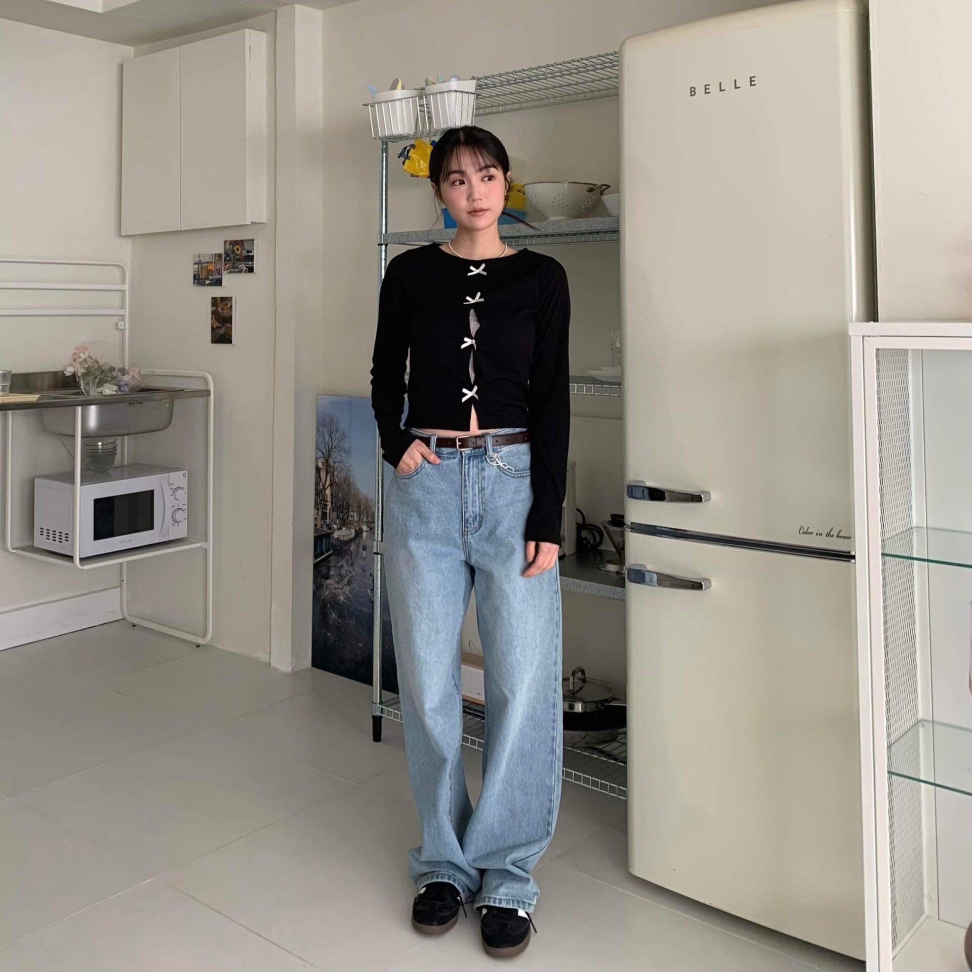 率性淺丹寧牛仔寬褲