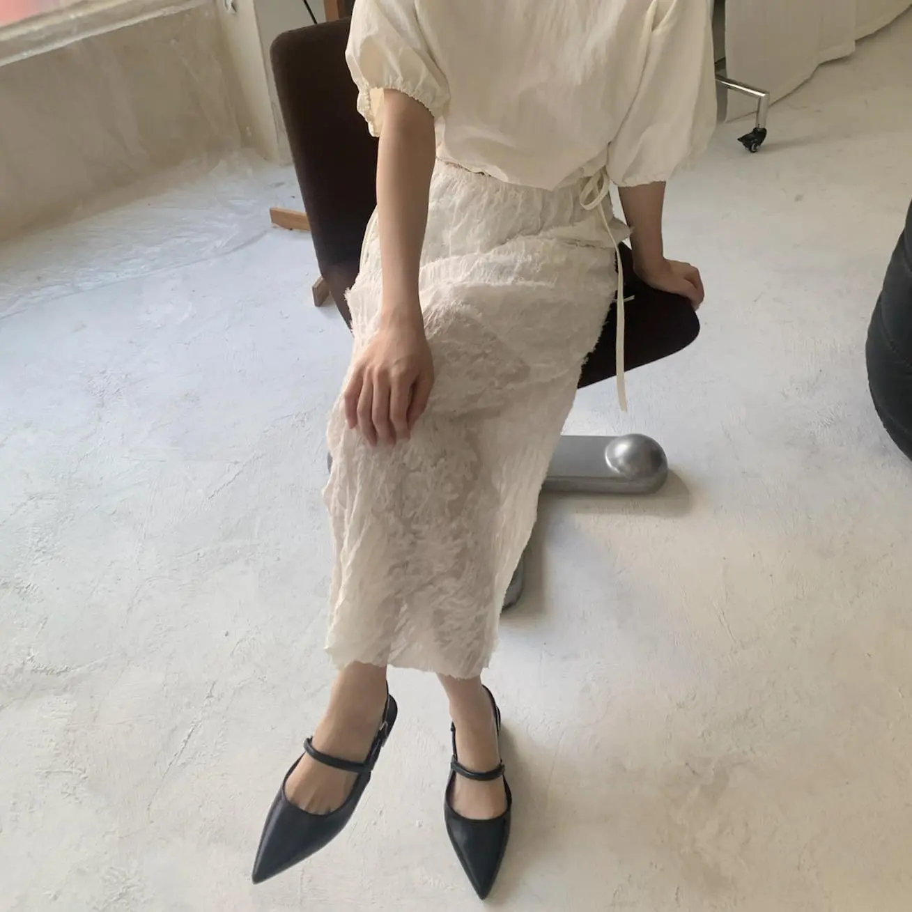 小姊姊蕾絲羽毛裙 (白)