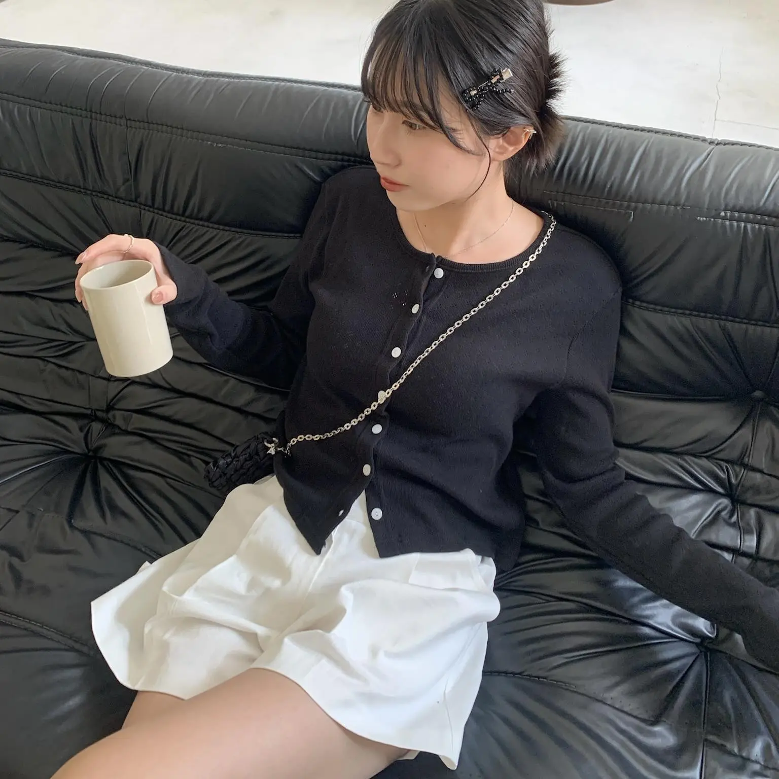 黑色珠珠立體蝴蝶結髮夾組