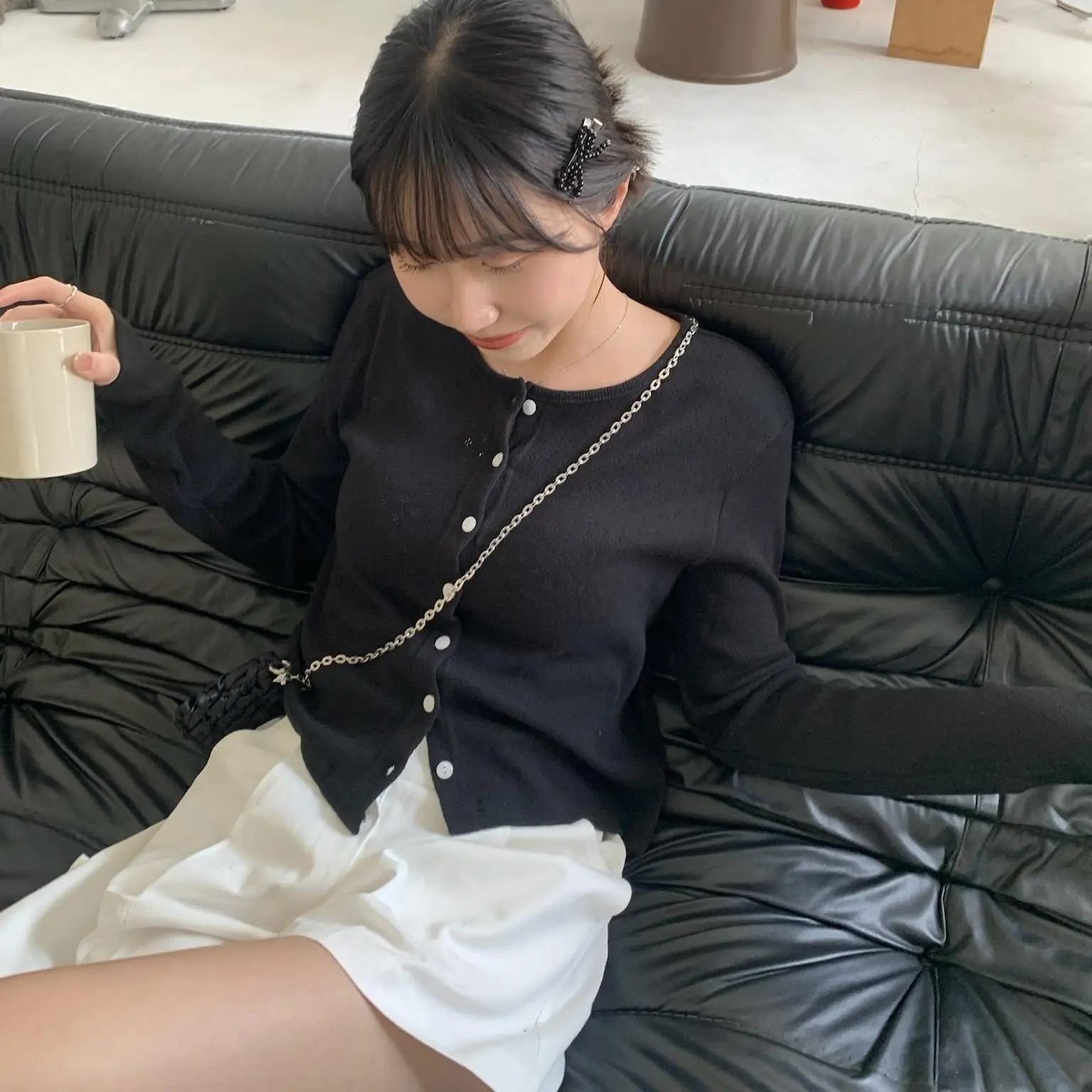 黑色珠珠立體蝴蝶結髮夾組