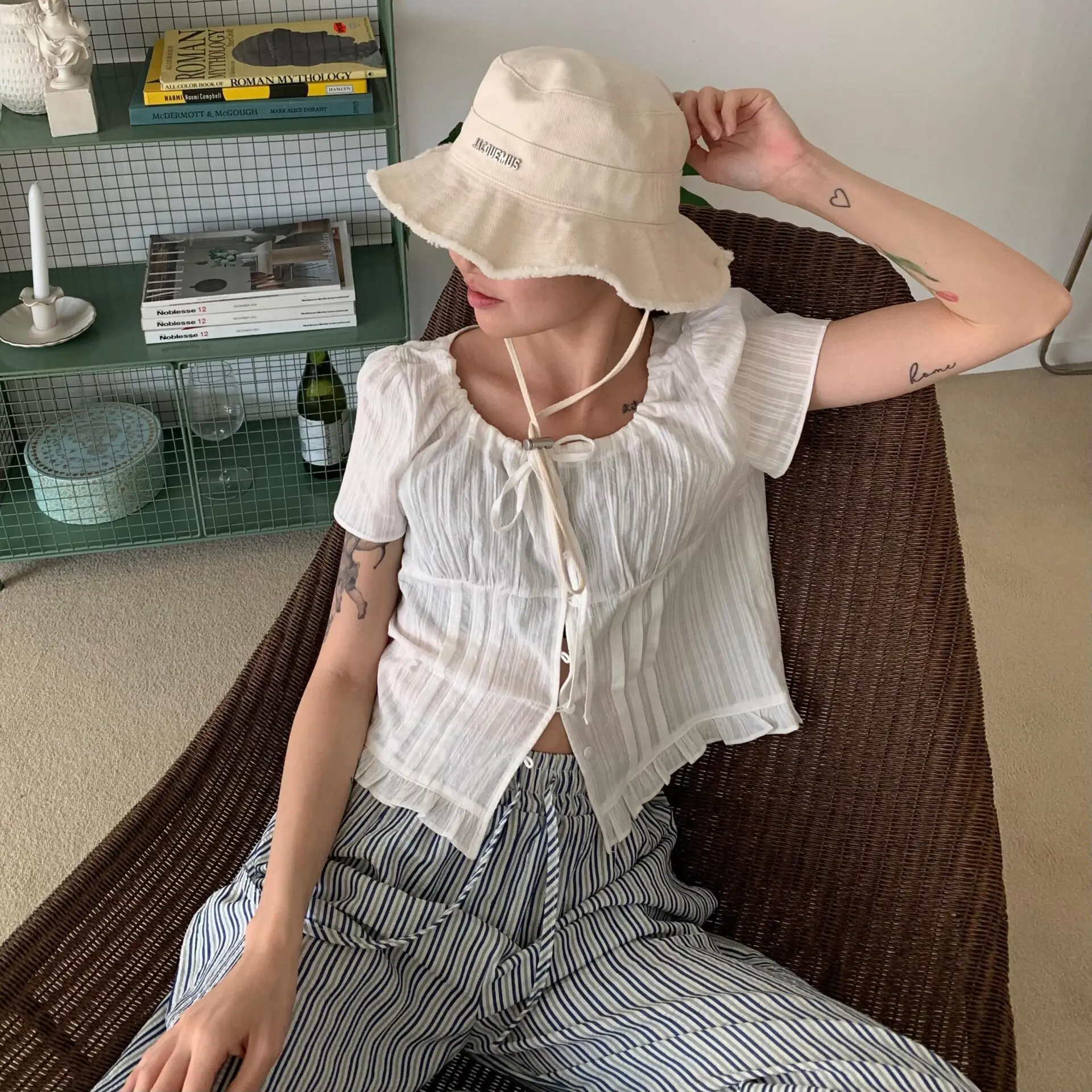 小仙女細緻褶子上衣 (白)