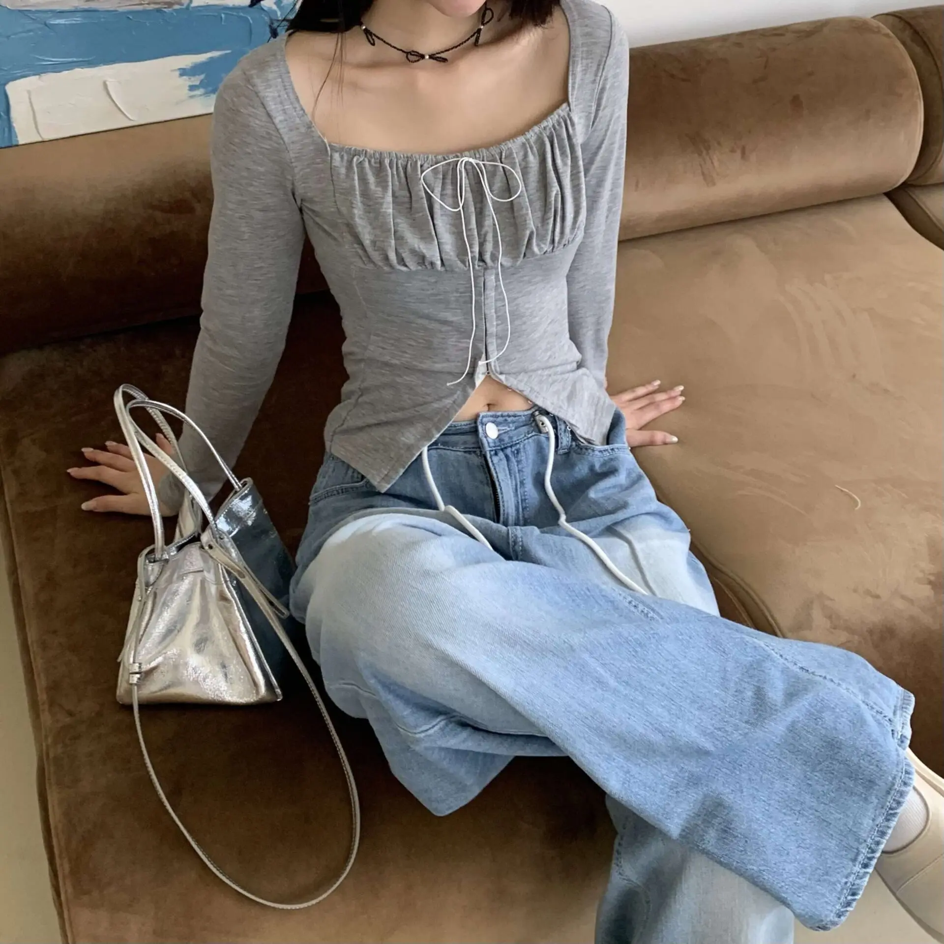 精緻女孩蝴蝶結黑色串珠項鍊