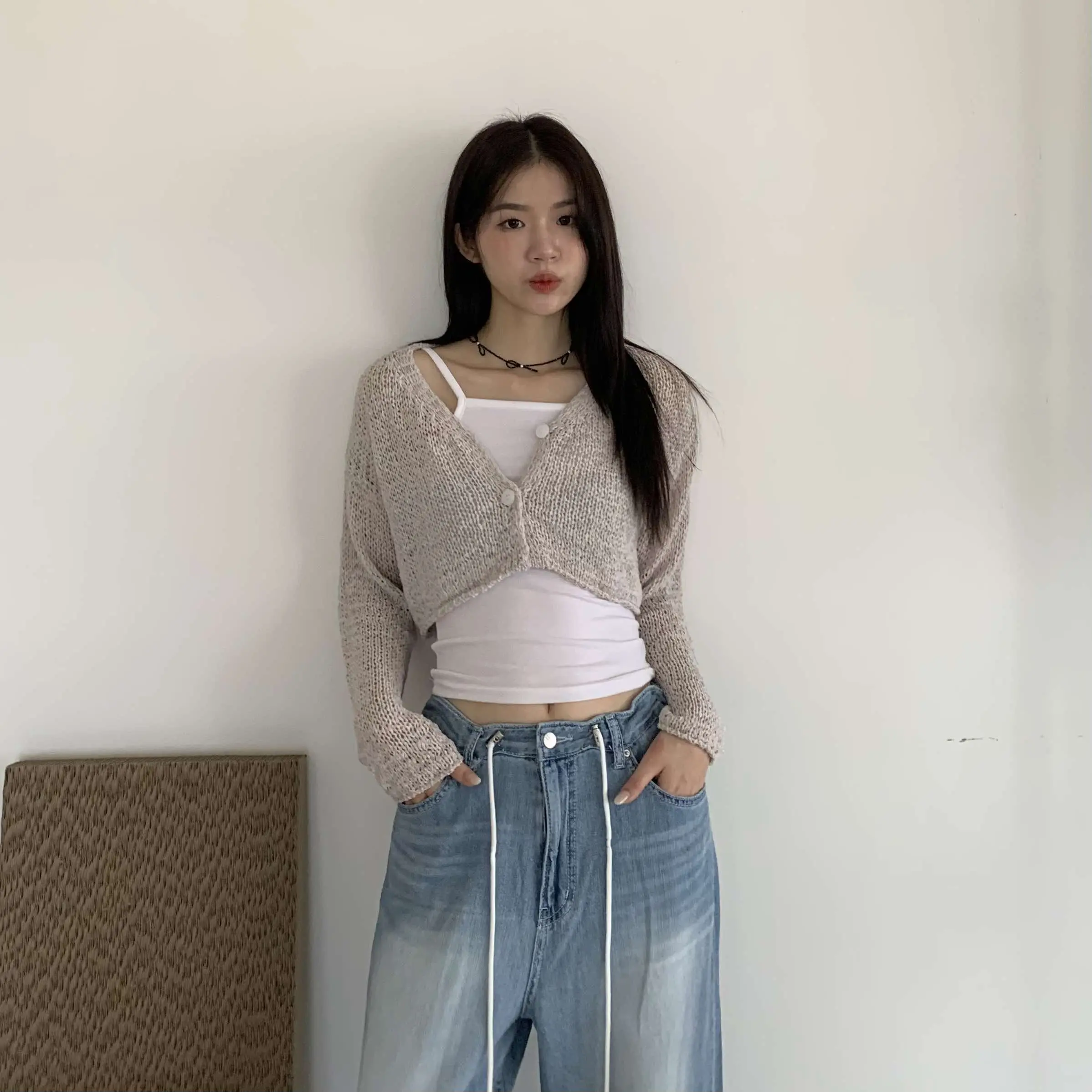 精緻女孩蝴蝶結黑色串珠項鍊