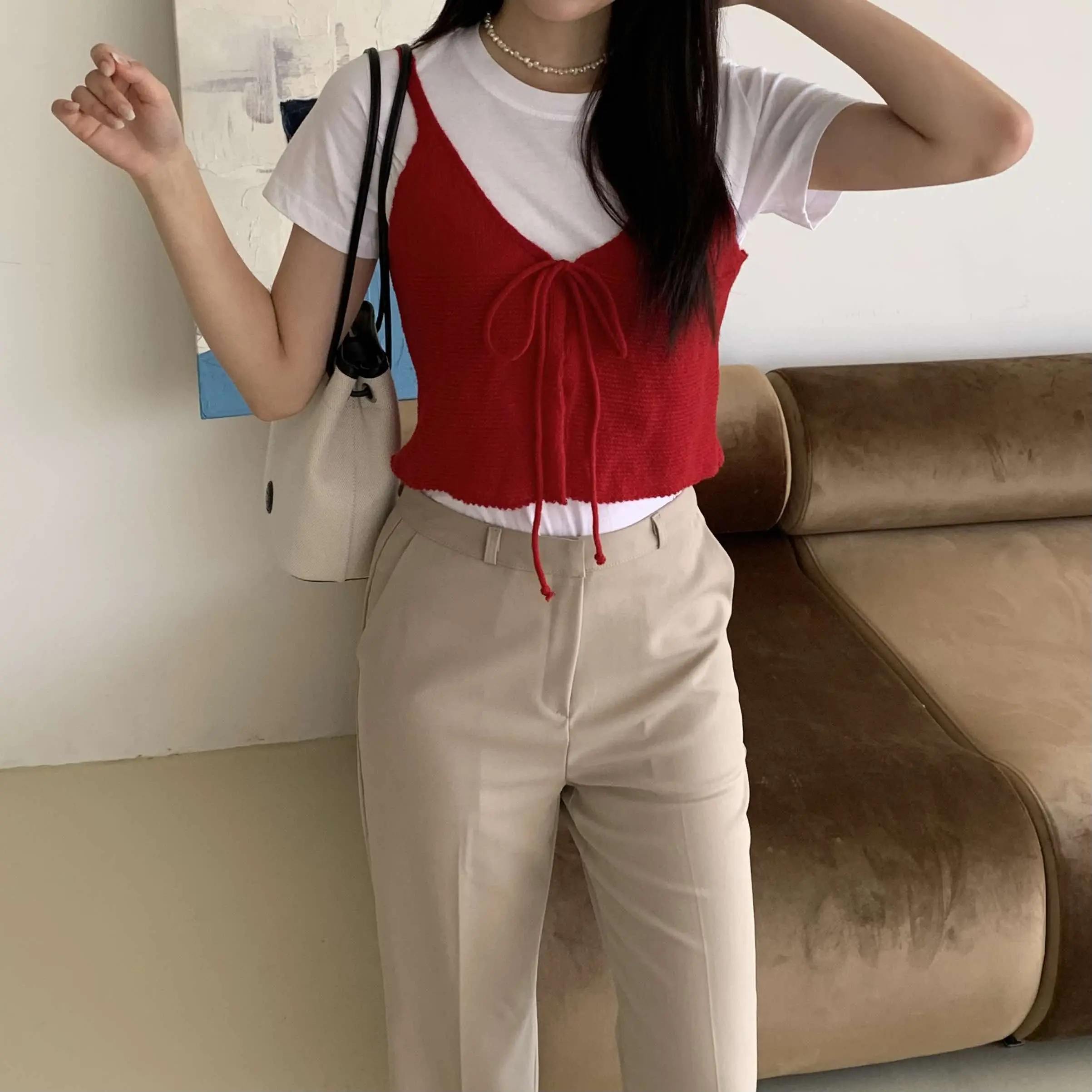 長腿歐膩挺版喇叭西褲 (杏)