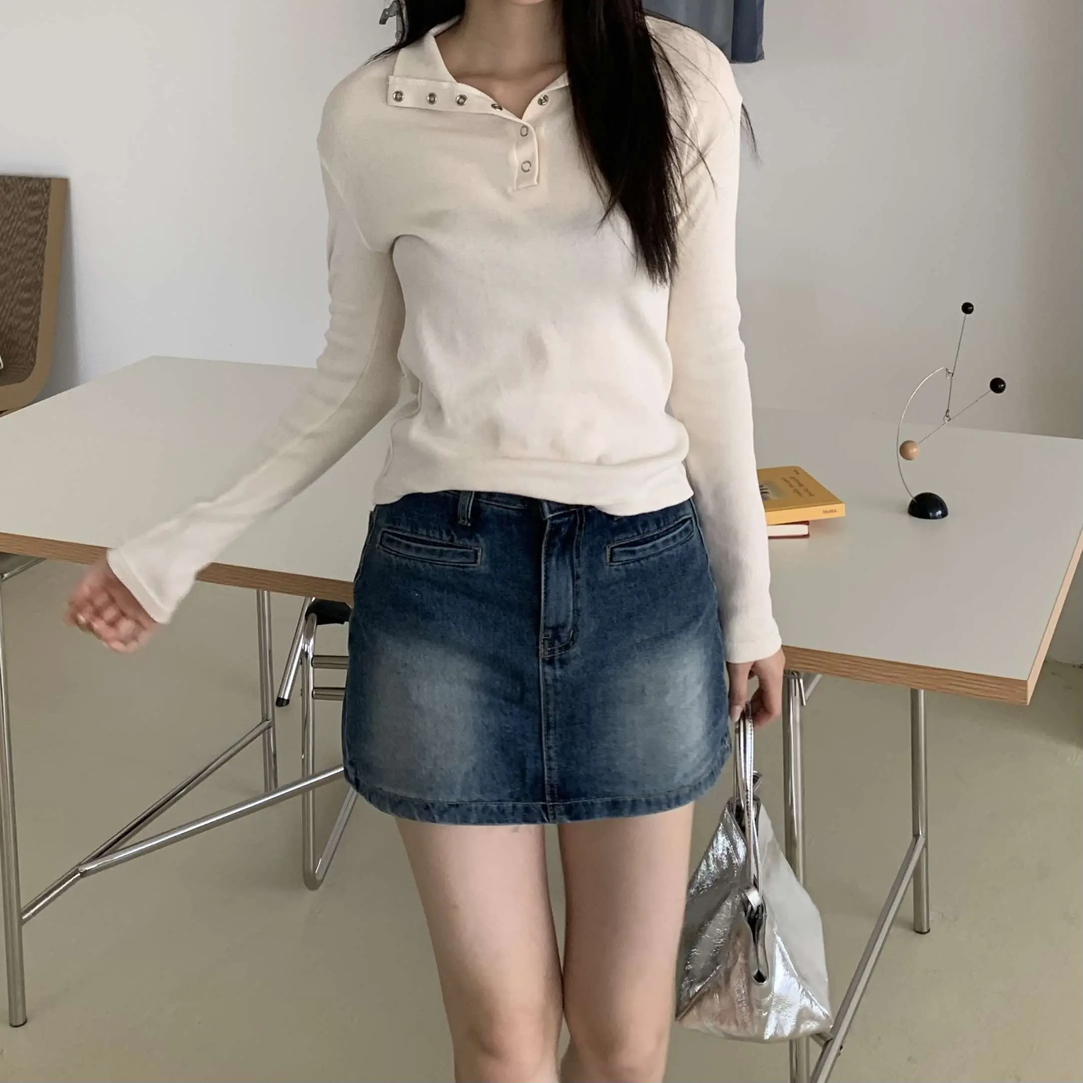 時髦刷色牛仔短裙