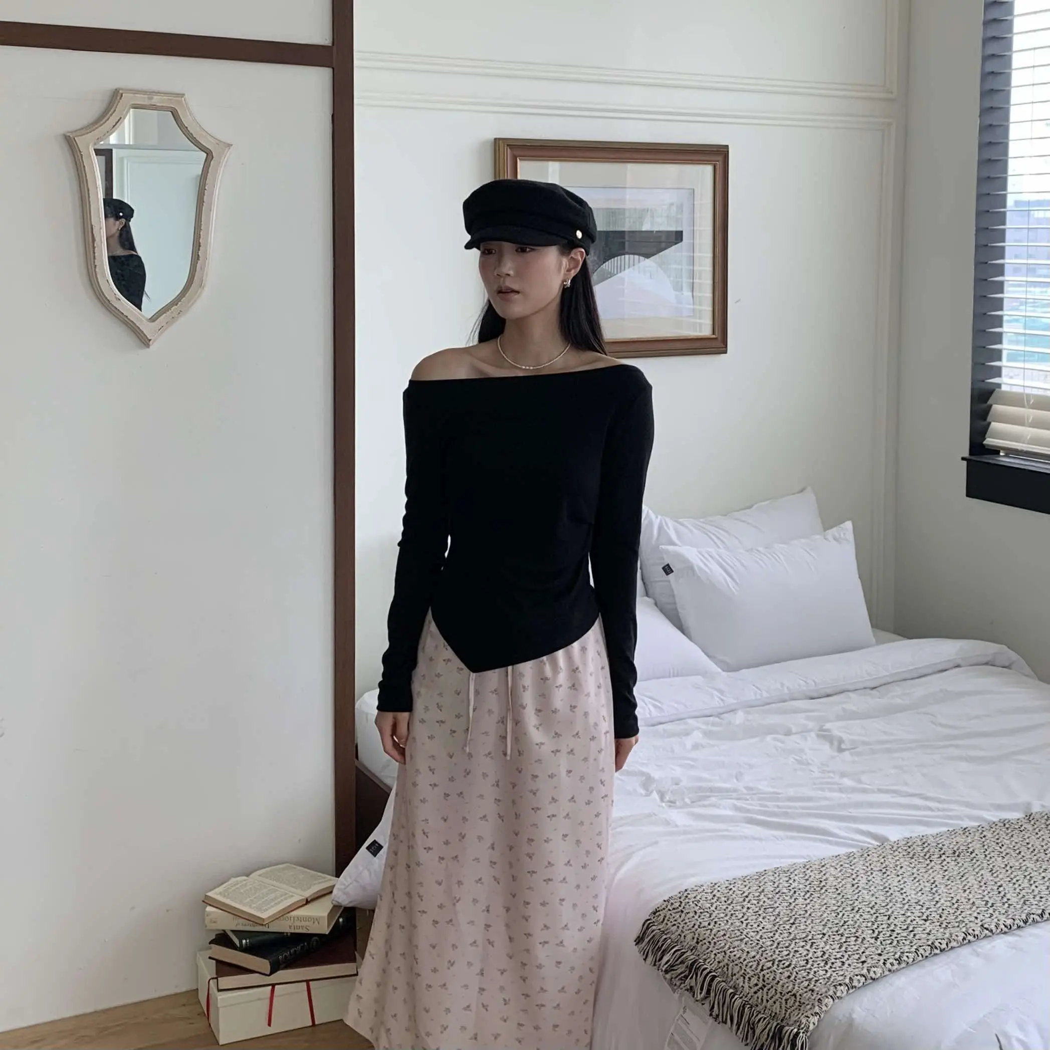 高質感花朵長裙 (杏)