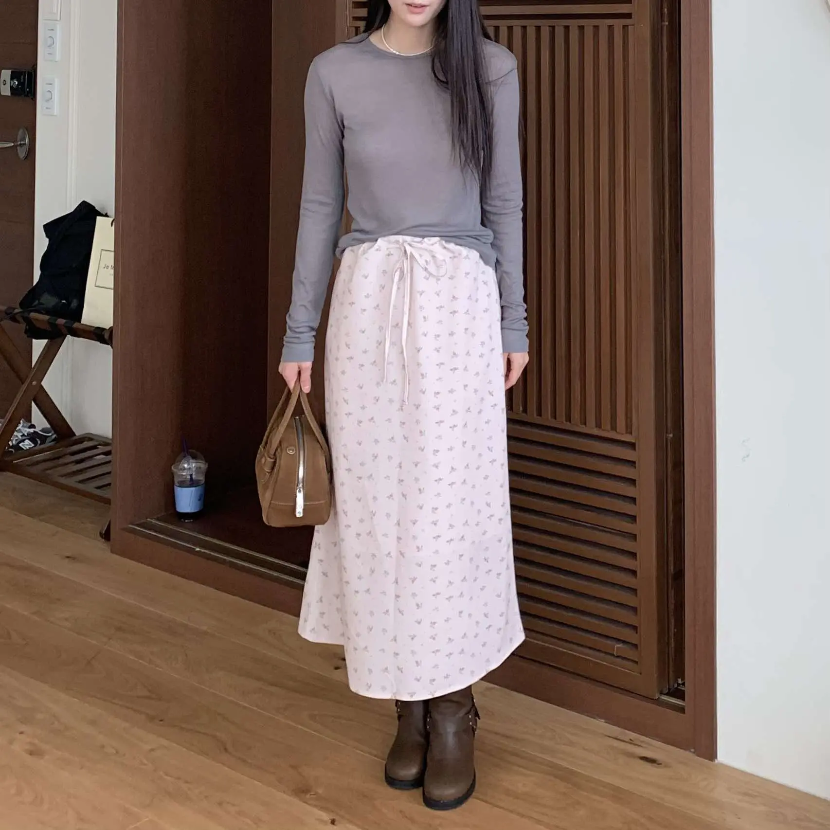 高質感花朵長裙 (杏)
