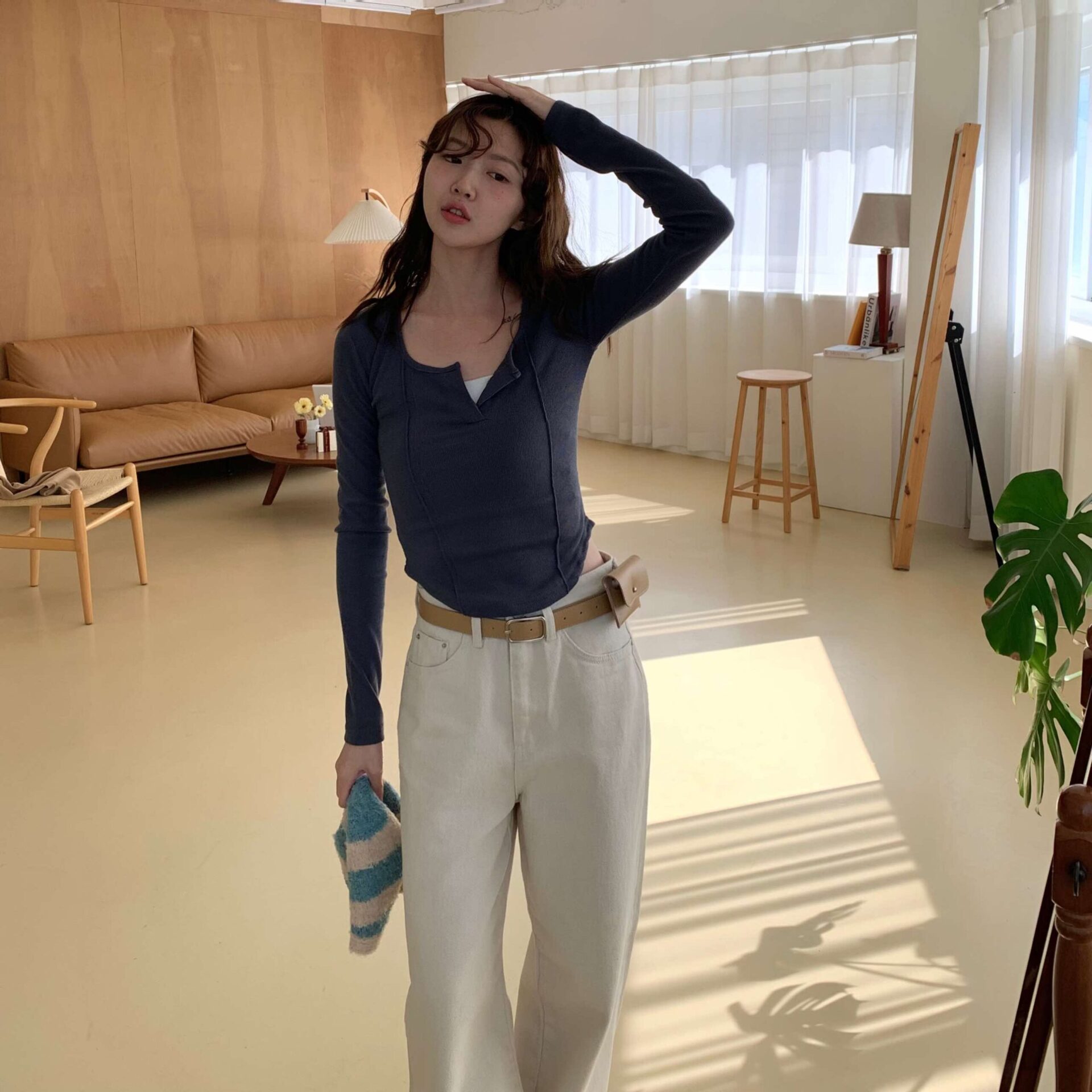 Jennie好身材壓線上衣 (霧藍)
