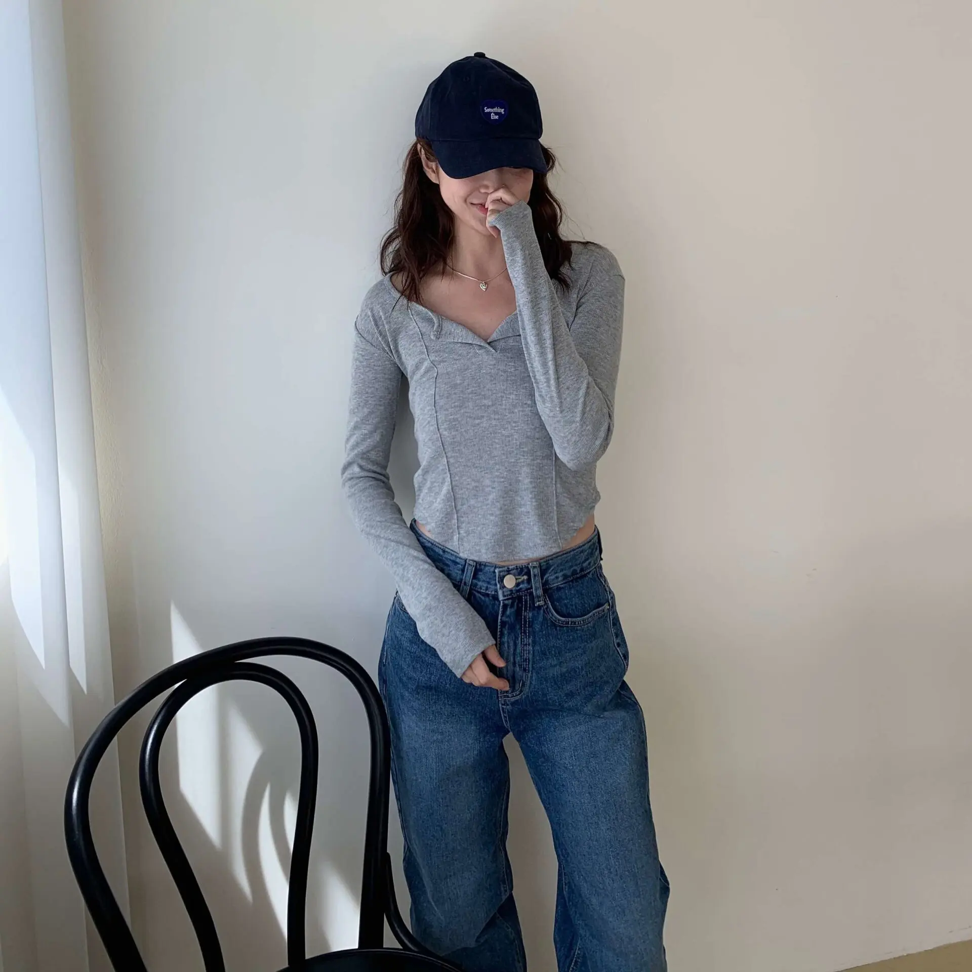 Jennie好身材壓線上衣 (灰)