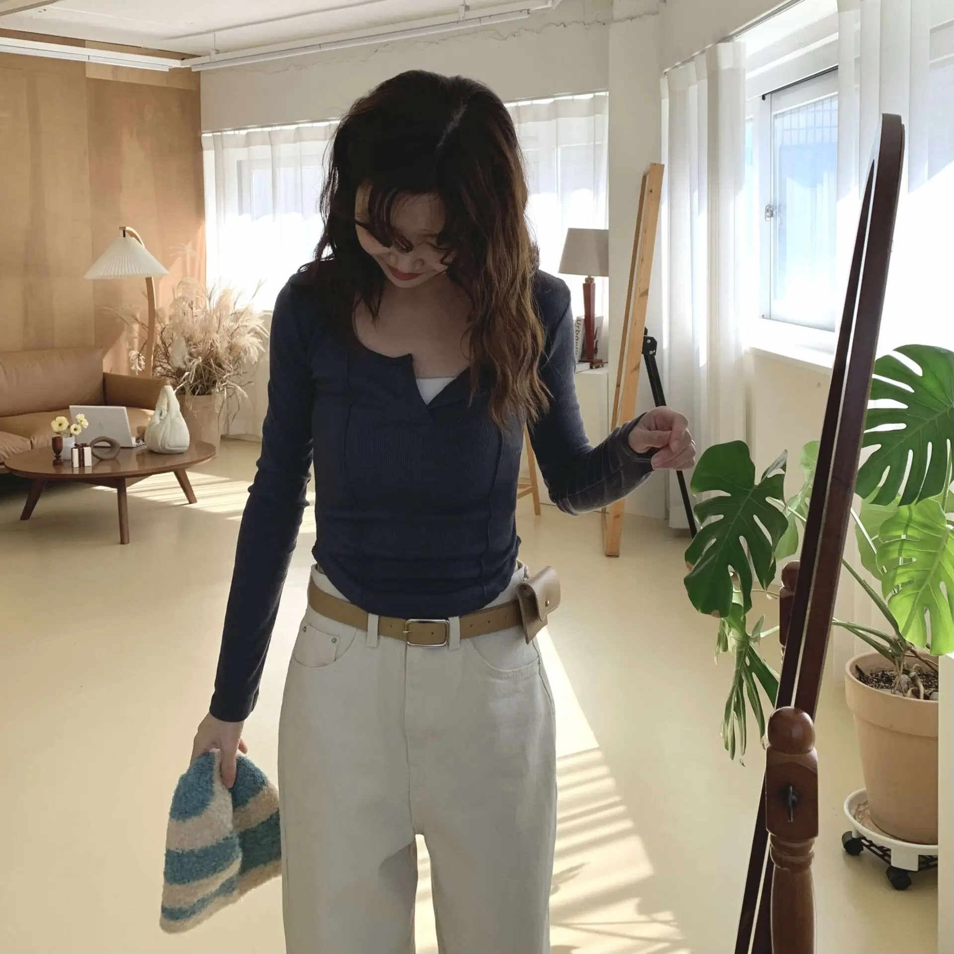 Jennie好身材壓線上衣 (霧藍)