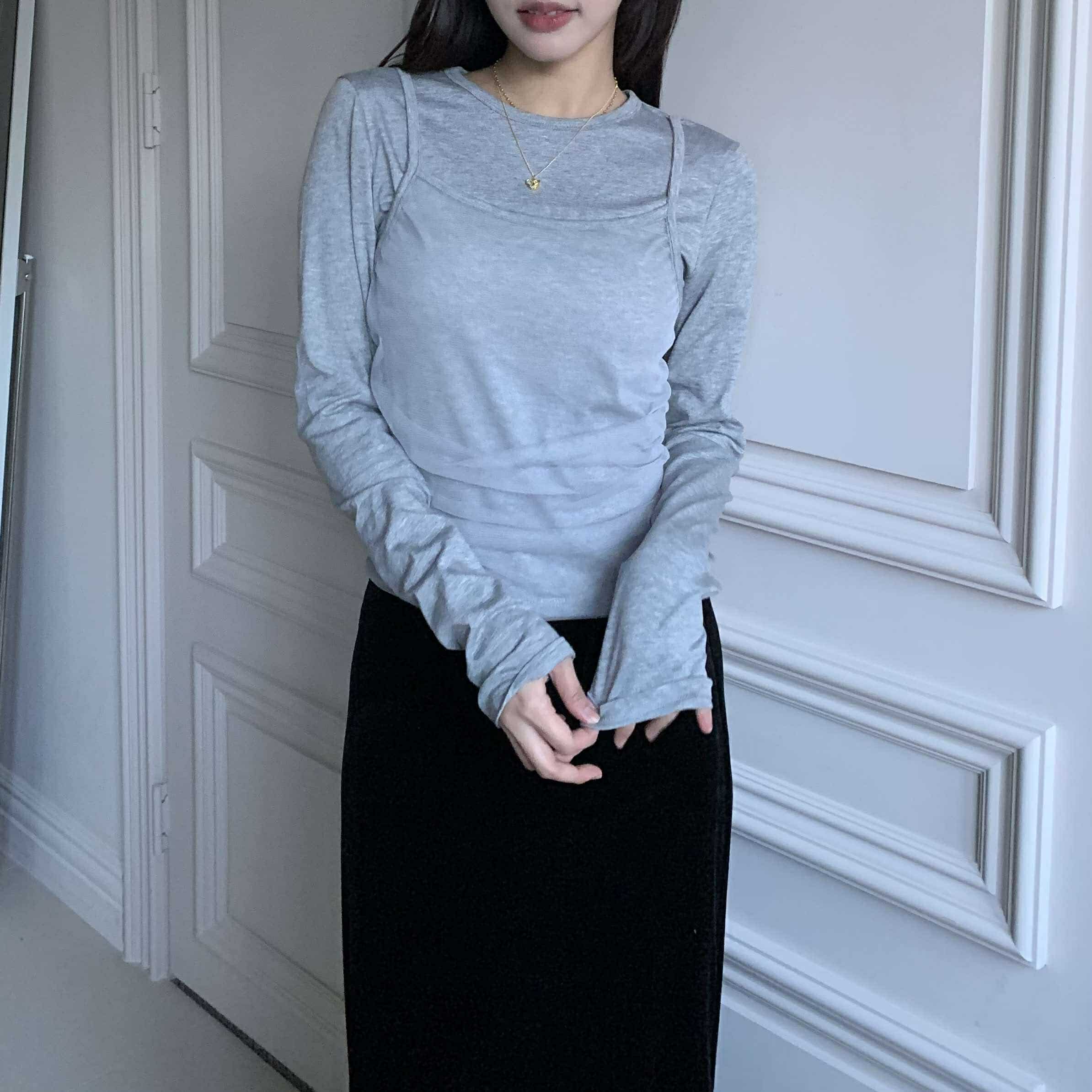 一件就時髦!網紗背心層次造型上衣(灰)