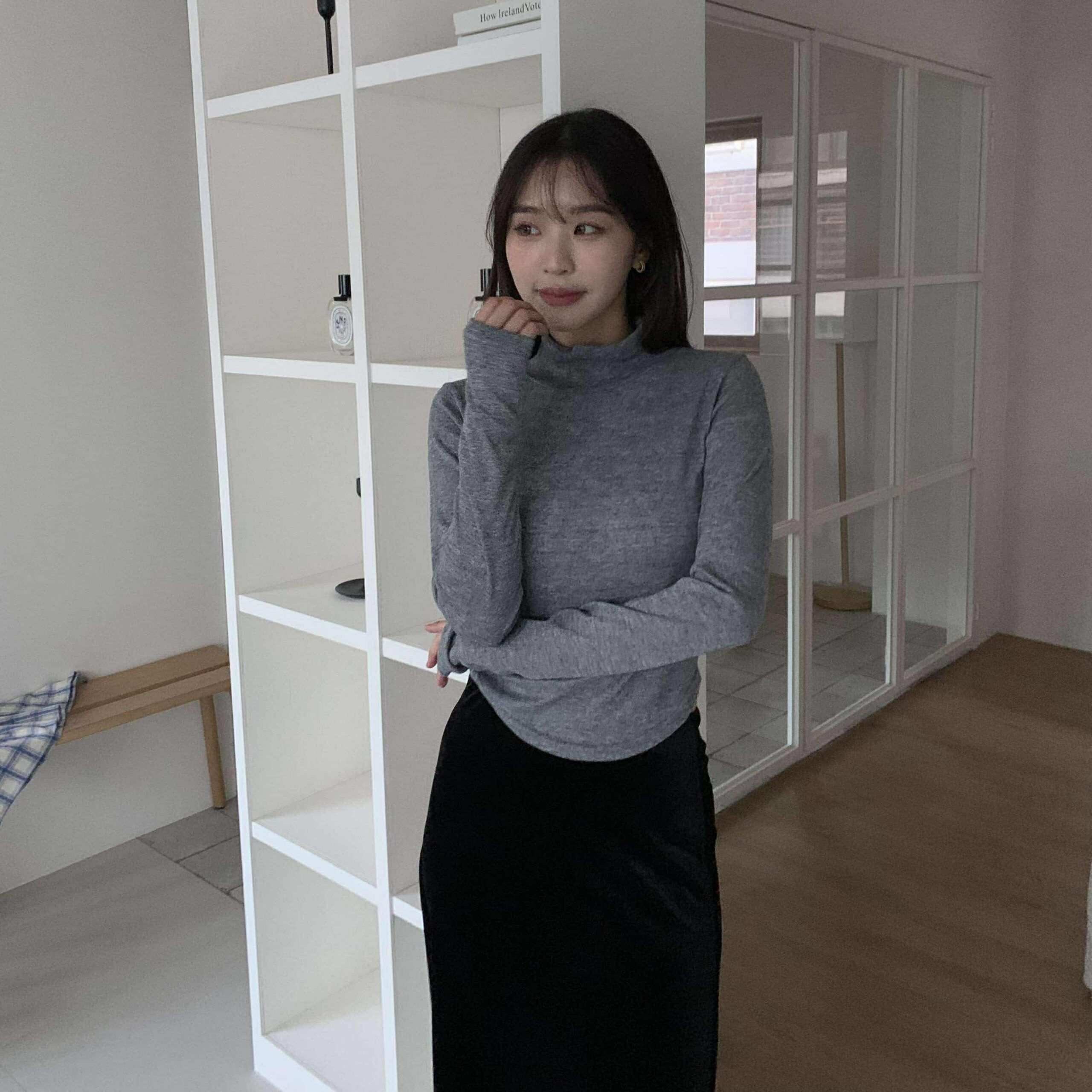 完美曲線下擺弧形上衣 (灰)