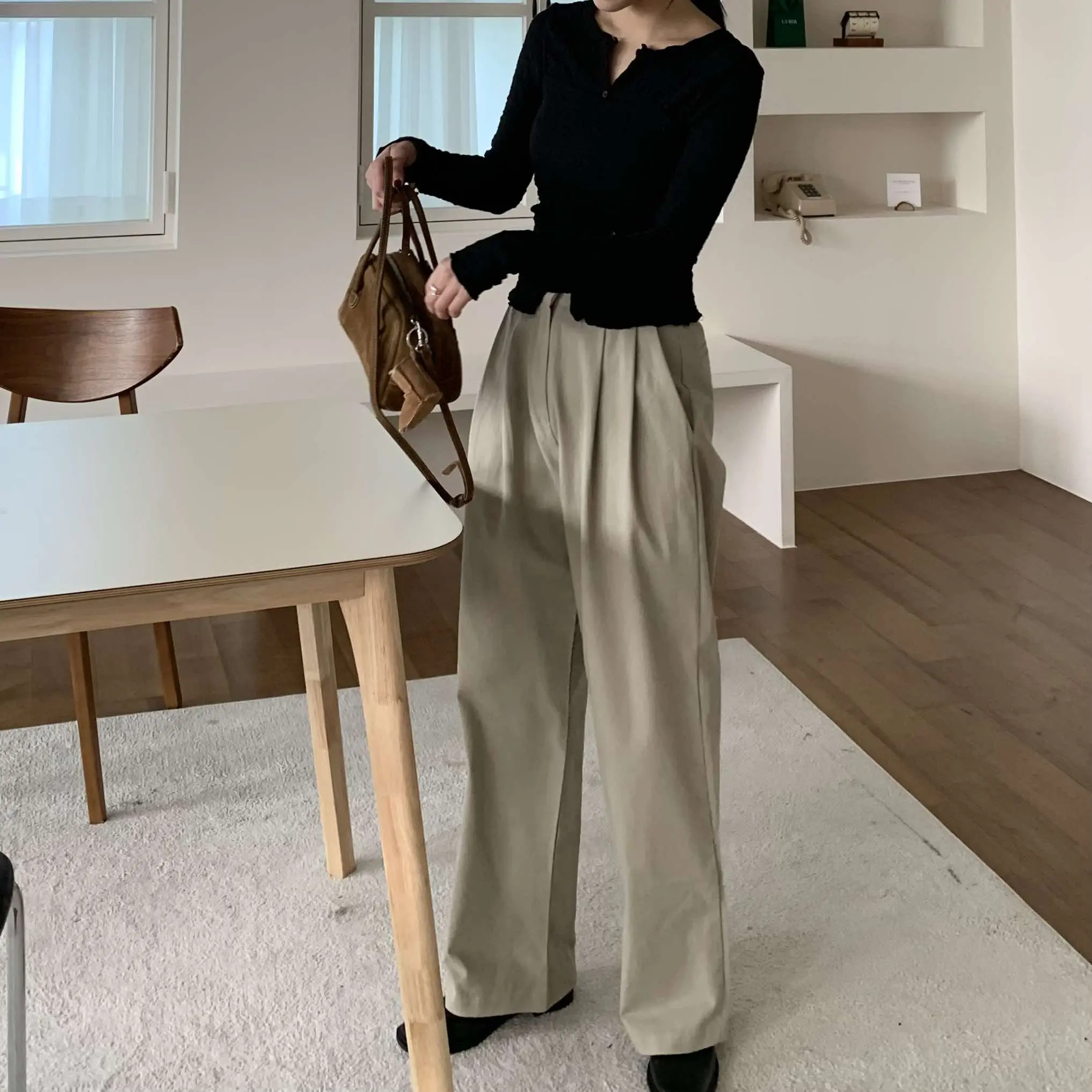 小姊姊皺皺排扣質感set (黑)