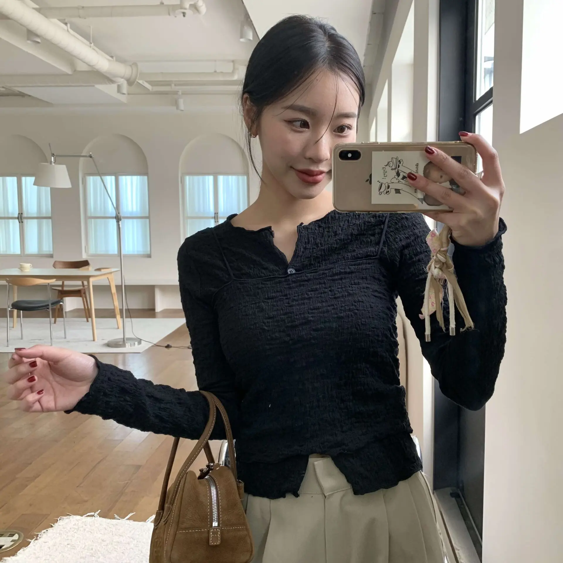 小姊姊皺皺排扣質感set (黑)