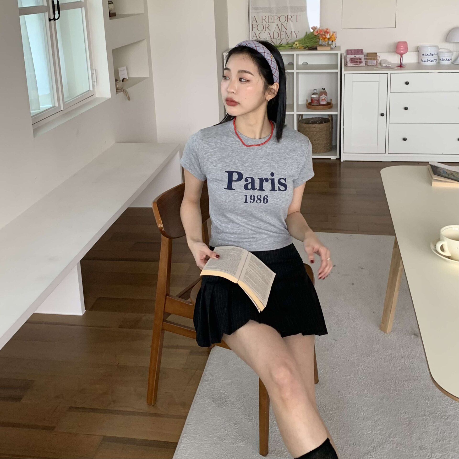 Paris好身材字母合身T (灰)
