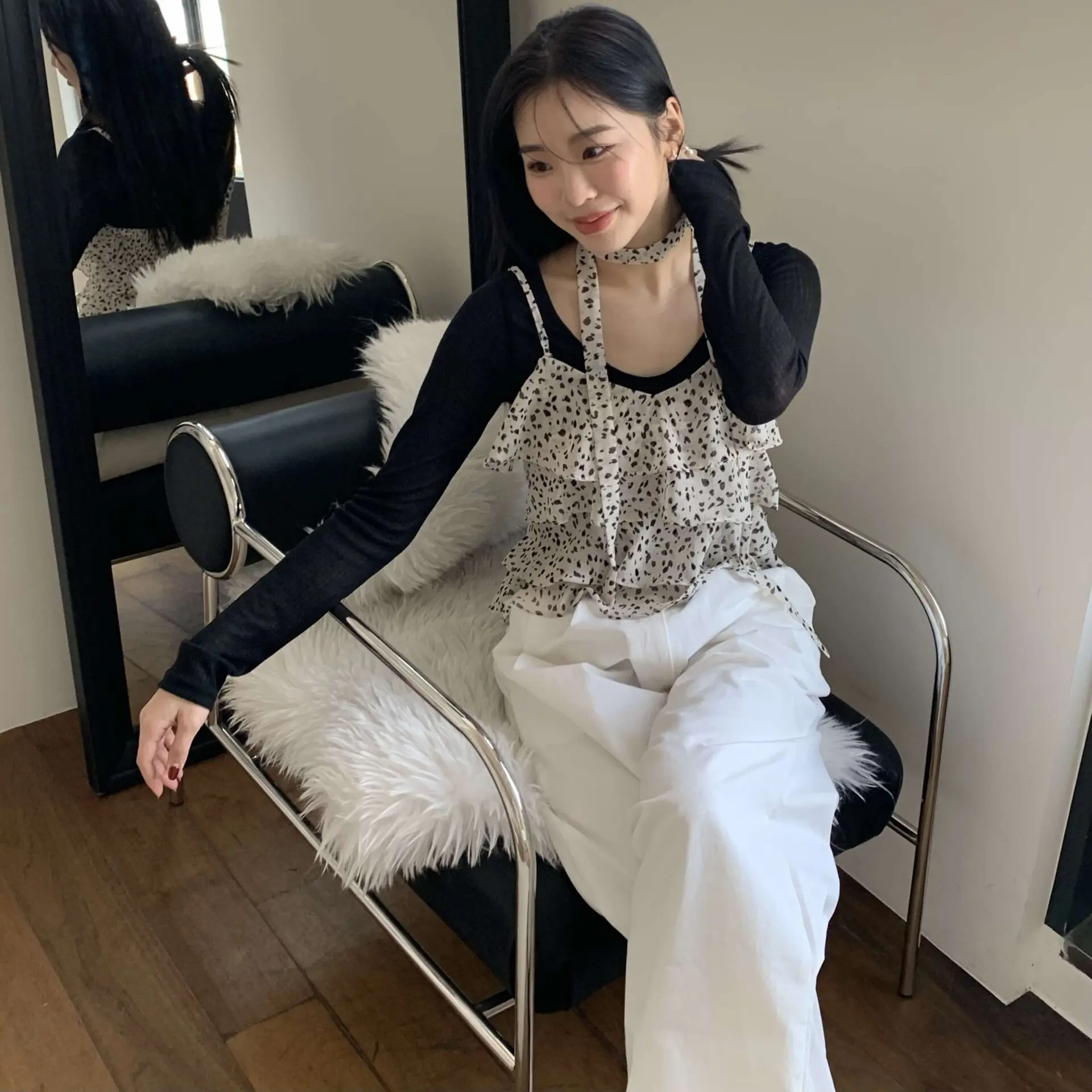天堂島look!時髦飄逸背心 (白)