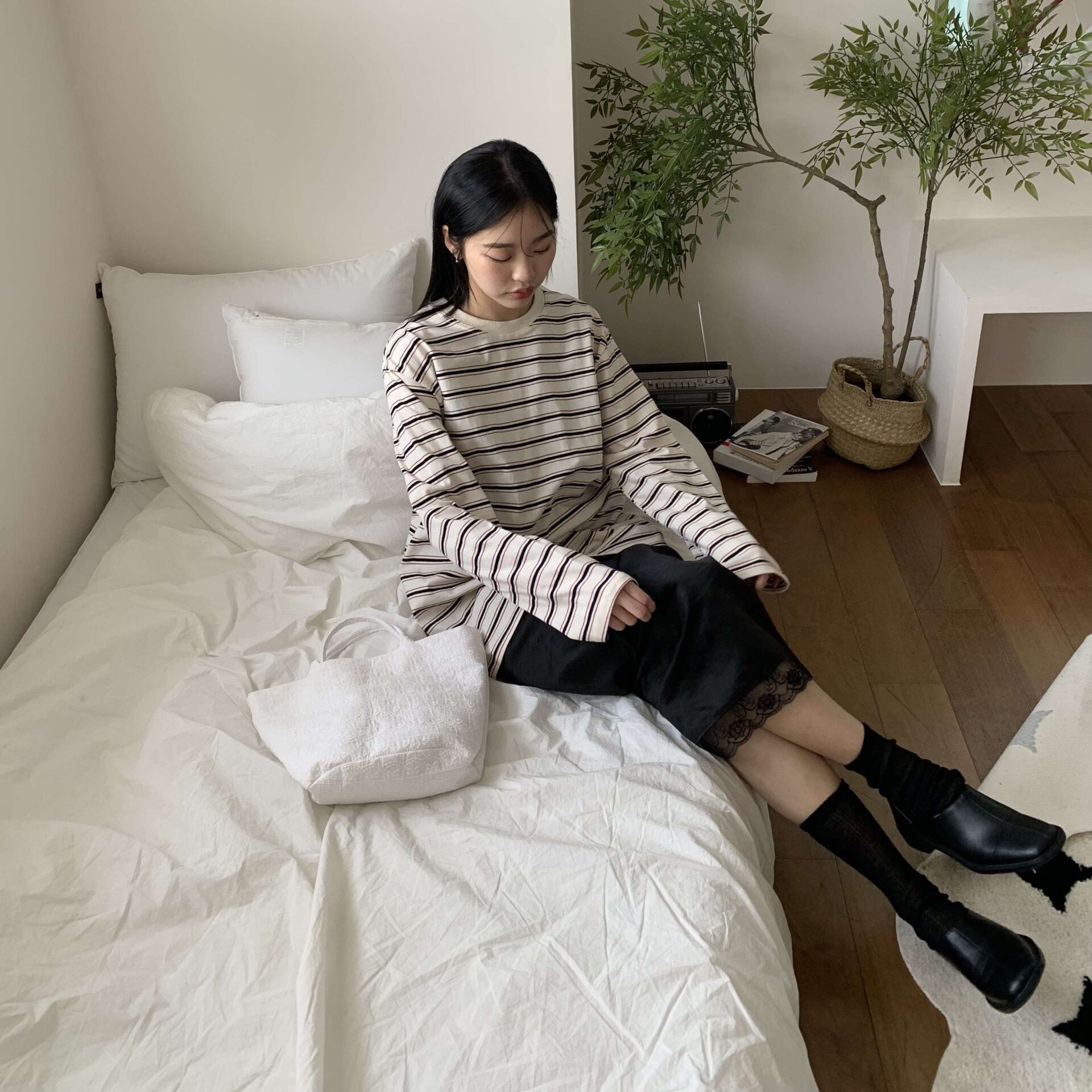 日常時髦條紋上衣 (米)