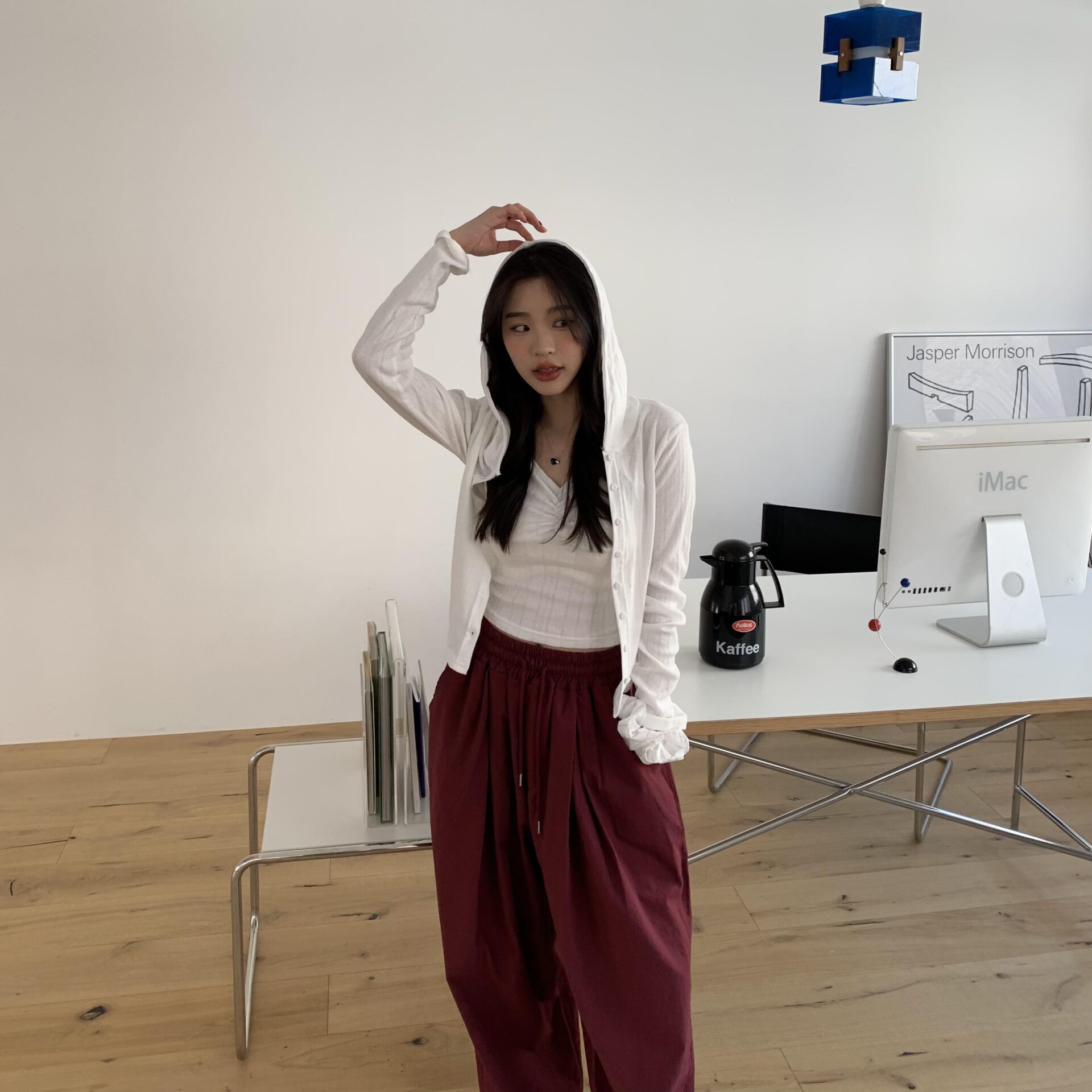 小辣妹連帽壓紋set (白)