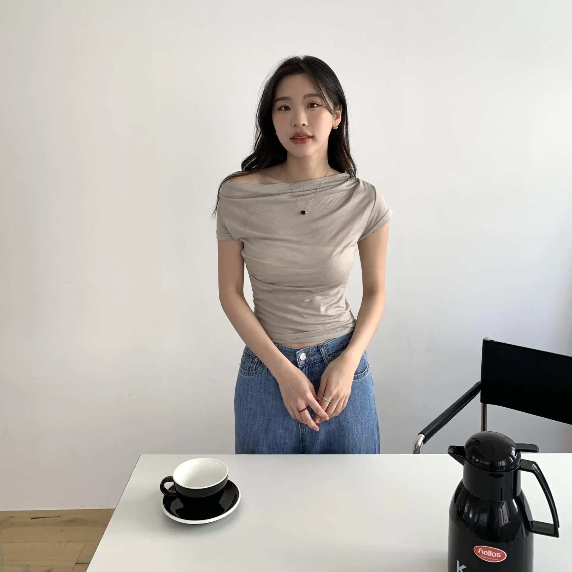 小性感微透抓皺上衣 (沙色)
