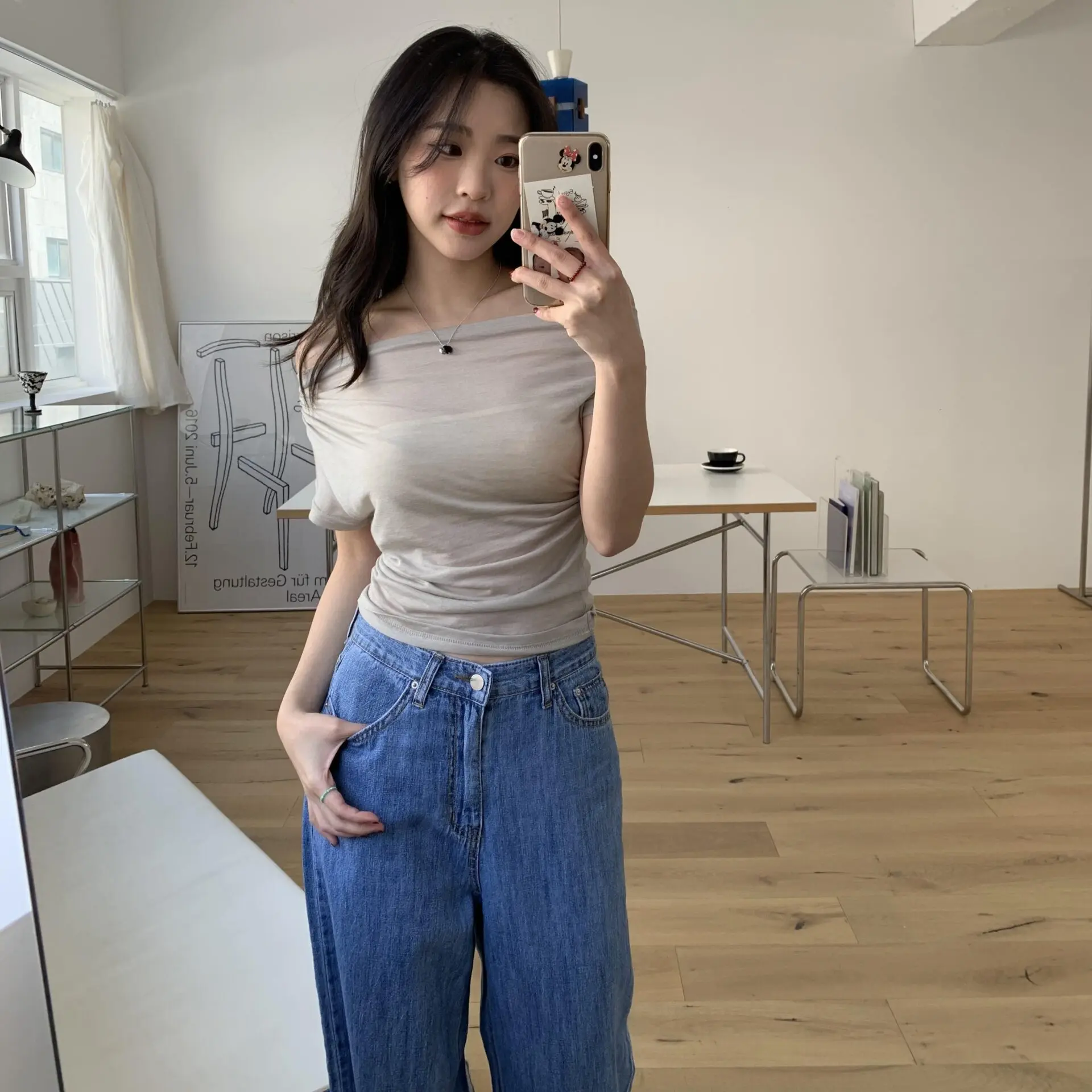 小性感微透抓皺上衣 (沙色)