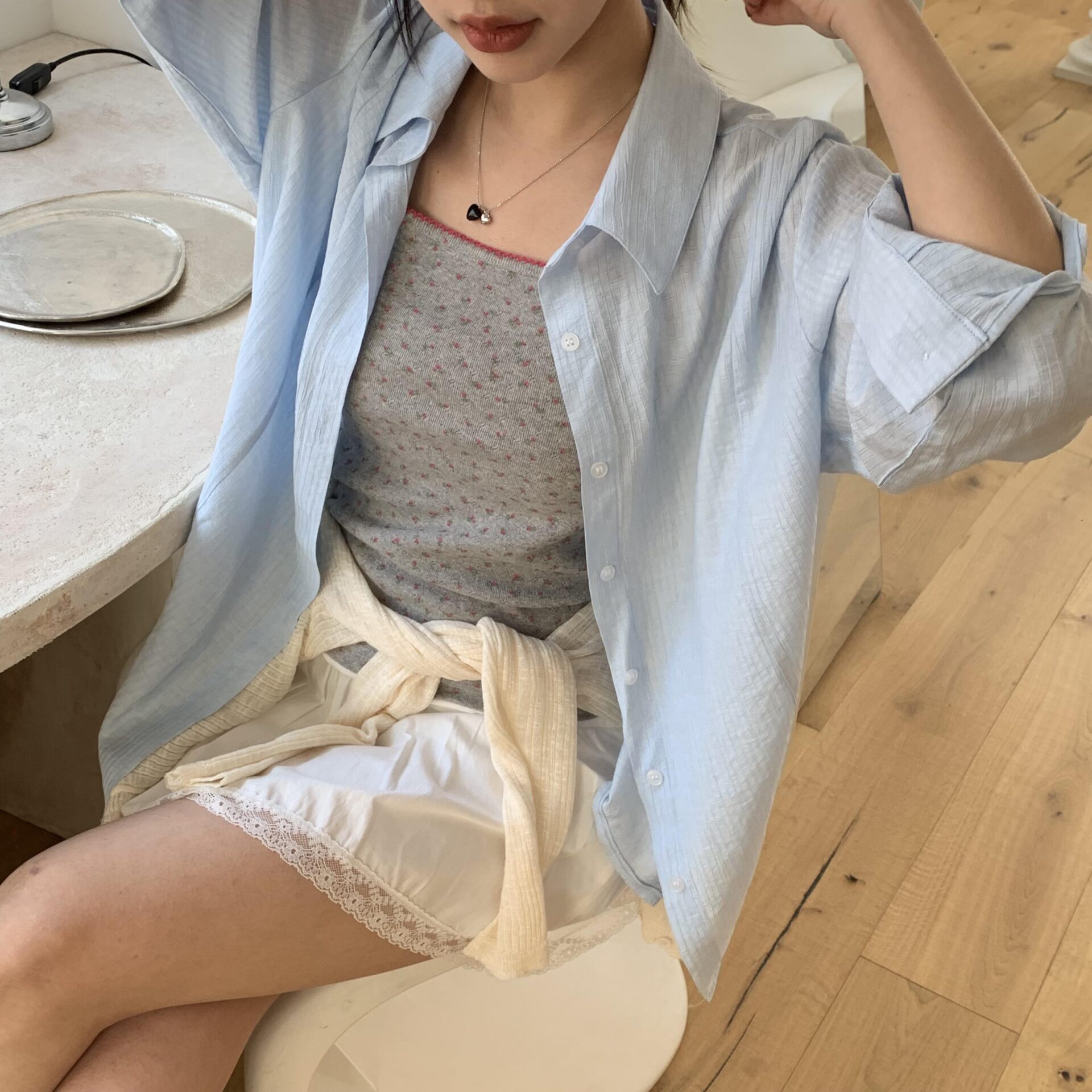 軟料微光澤涼感襯衫(藍)