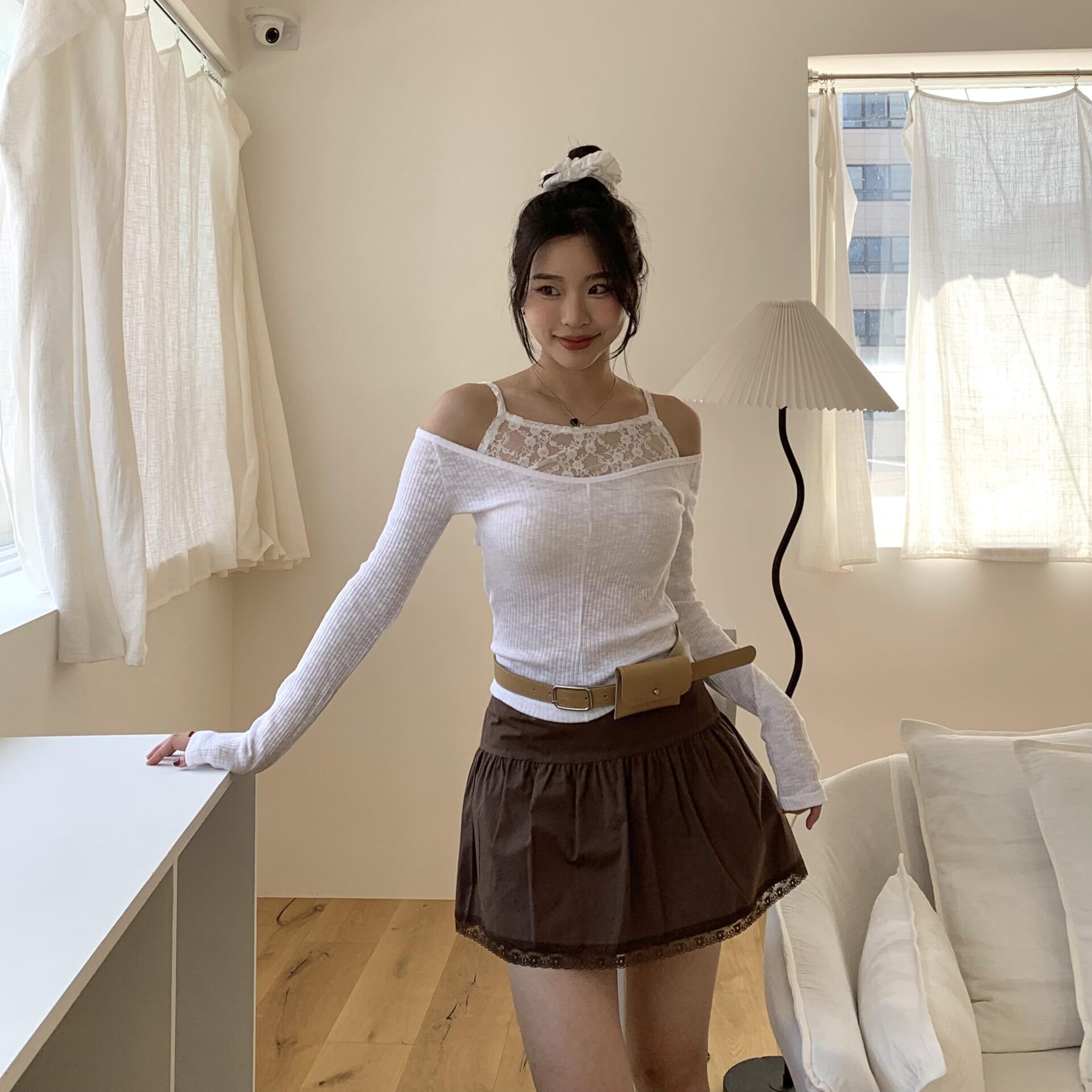 ballet質感蕾絲短裙 (咖)