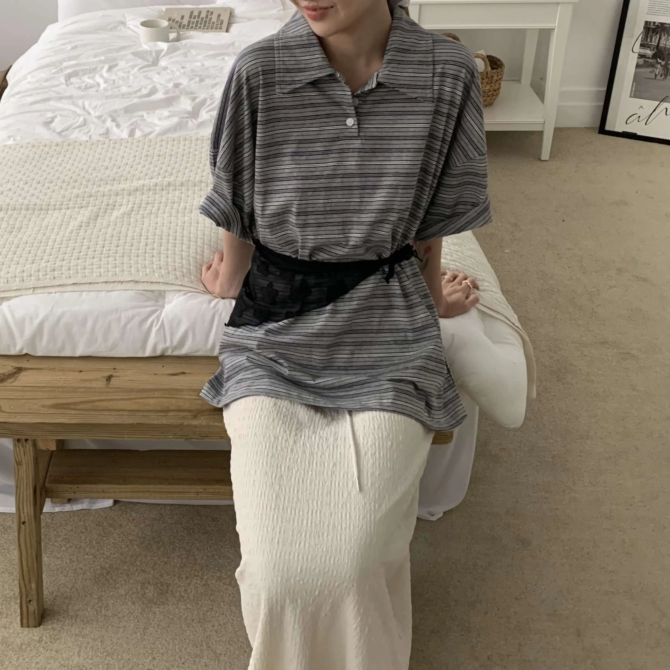 大勢款條紋polo衫 (灰)