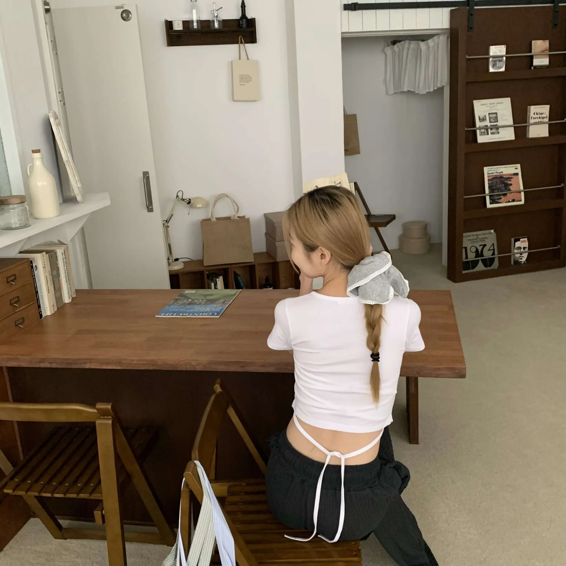 棉質蕾絲方巾髮圈(2色)