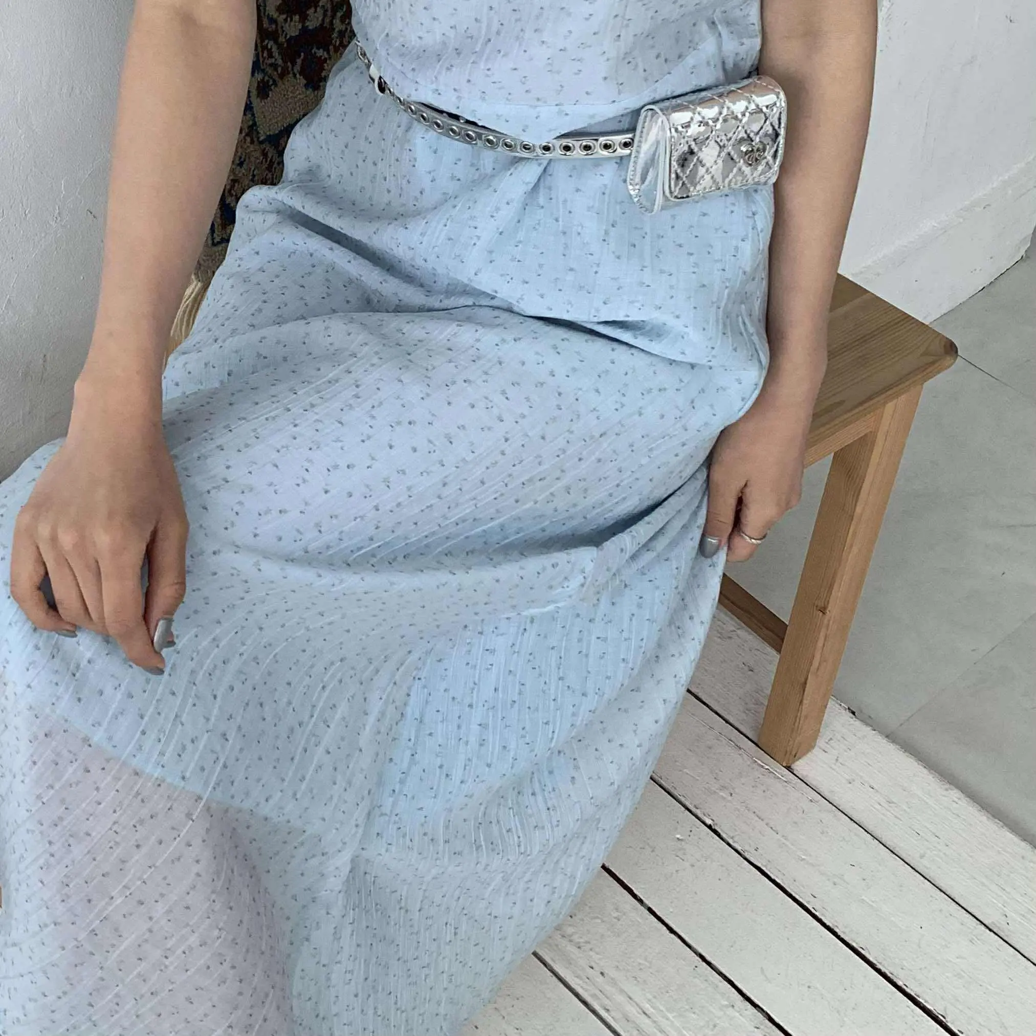 仙女浪漫小花長洋裝 (藍)