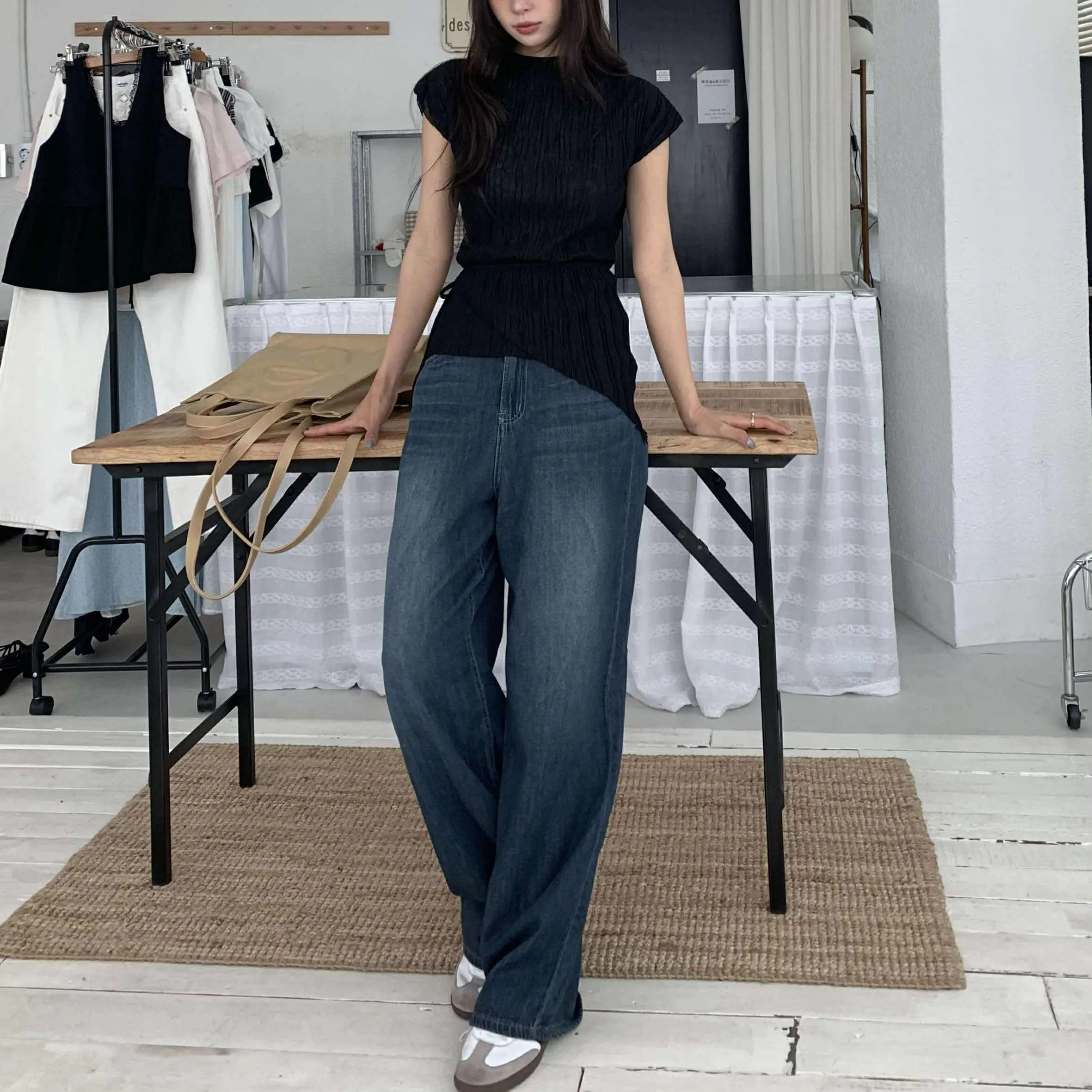 狎鷗亭時髦摺子衣 (附綁巾) (黑)