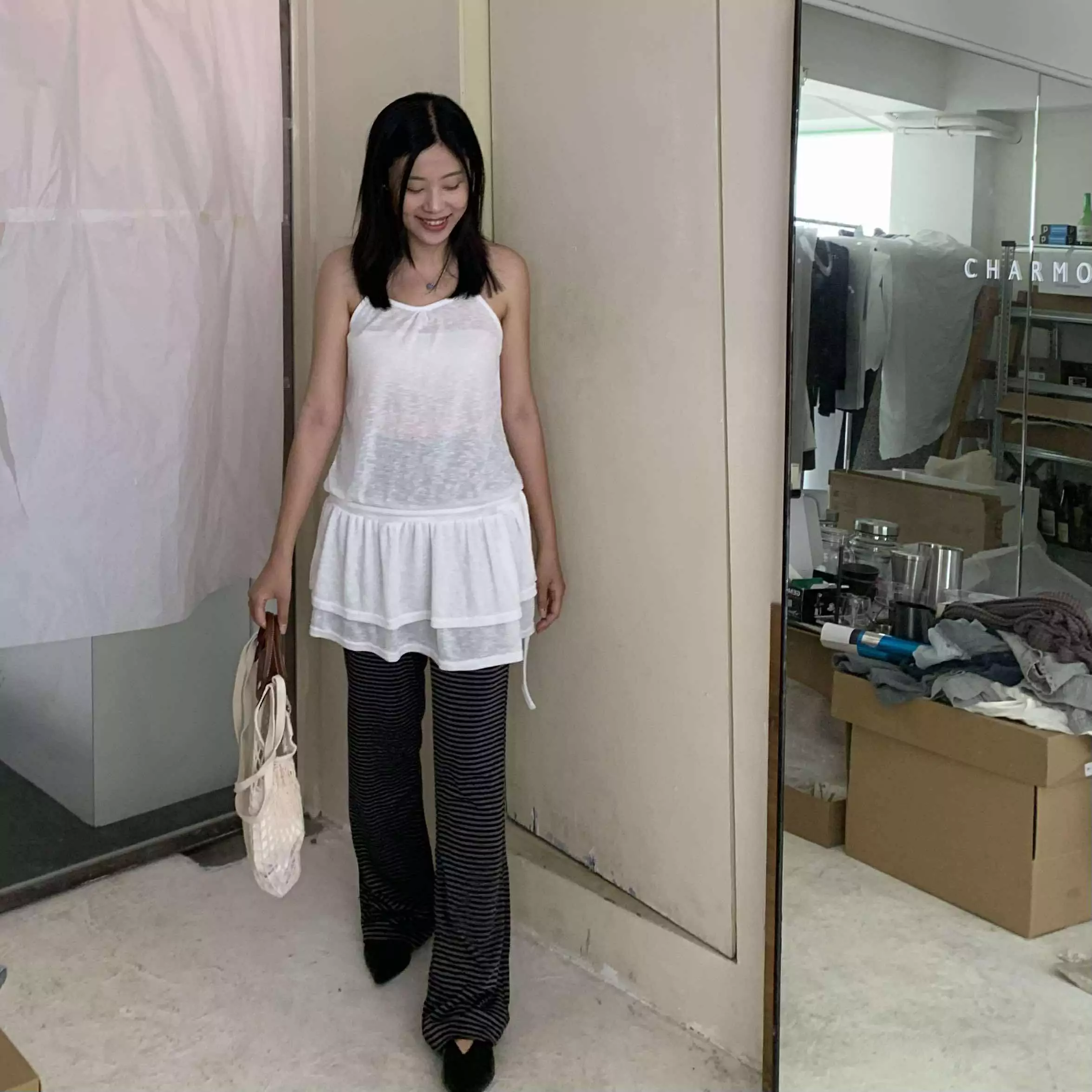 美式辣妹削肩短洋裝(白)