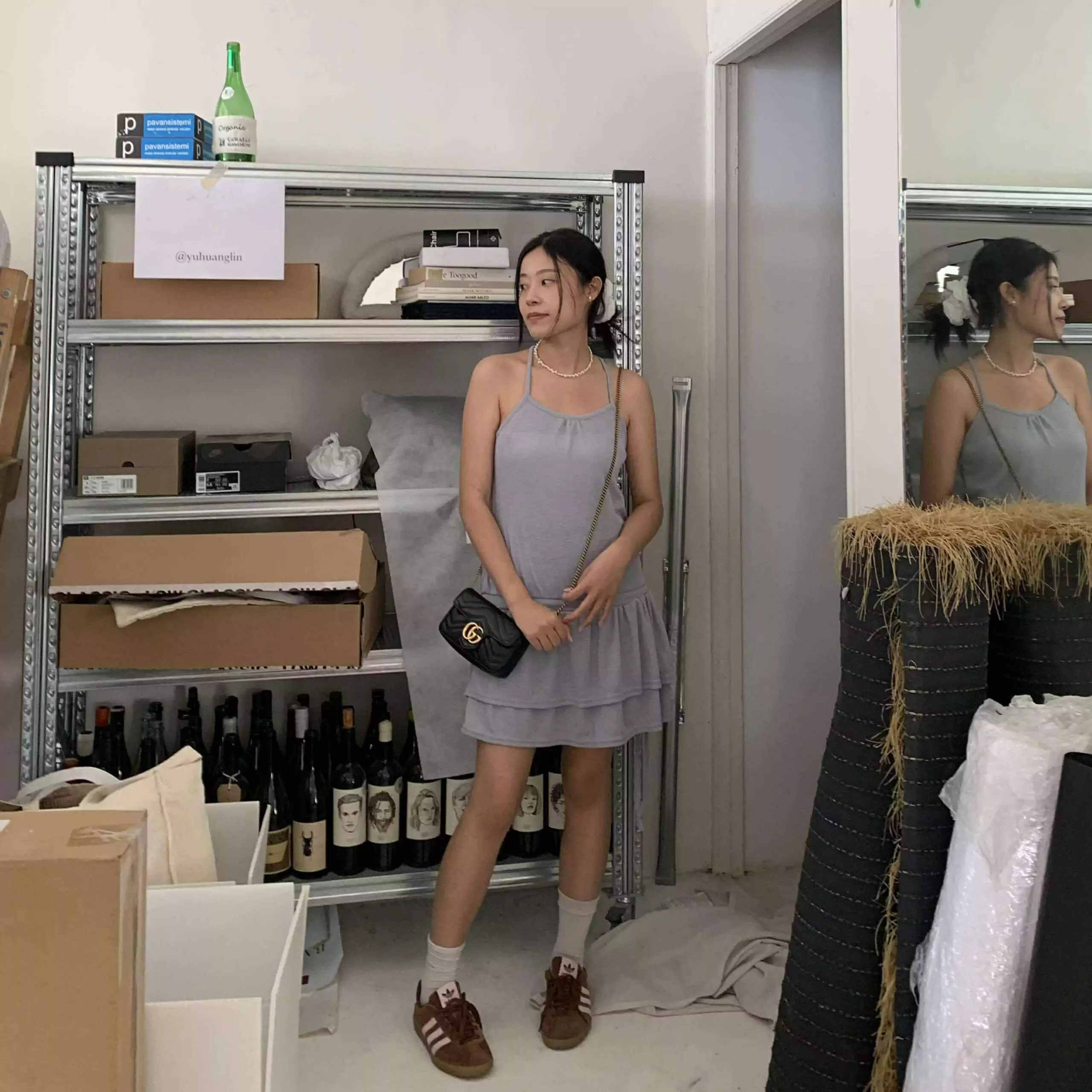 美式辣妹削肩短洋裝(灰)