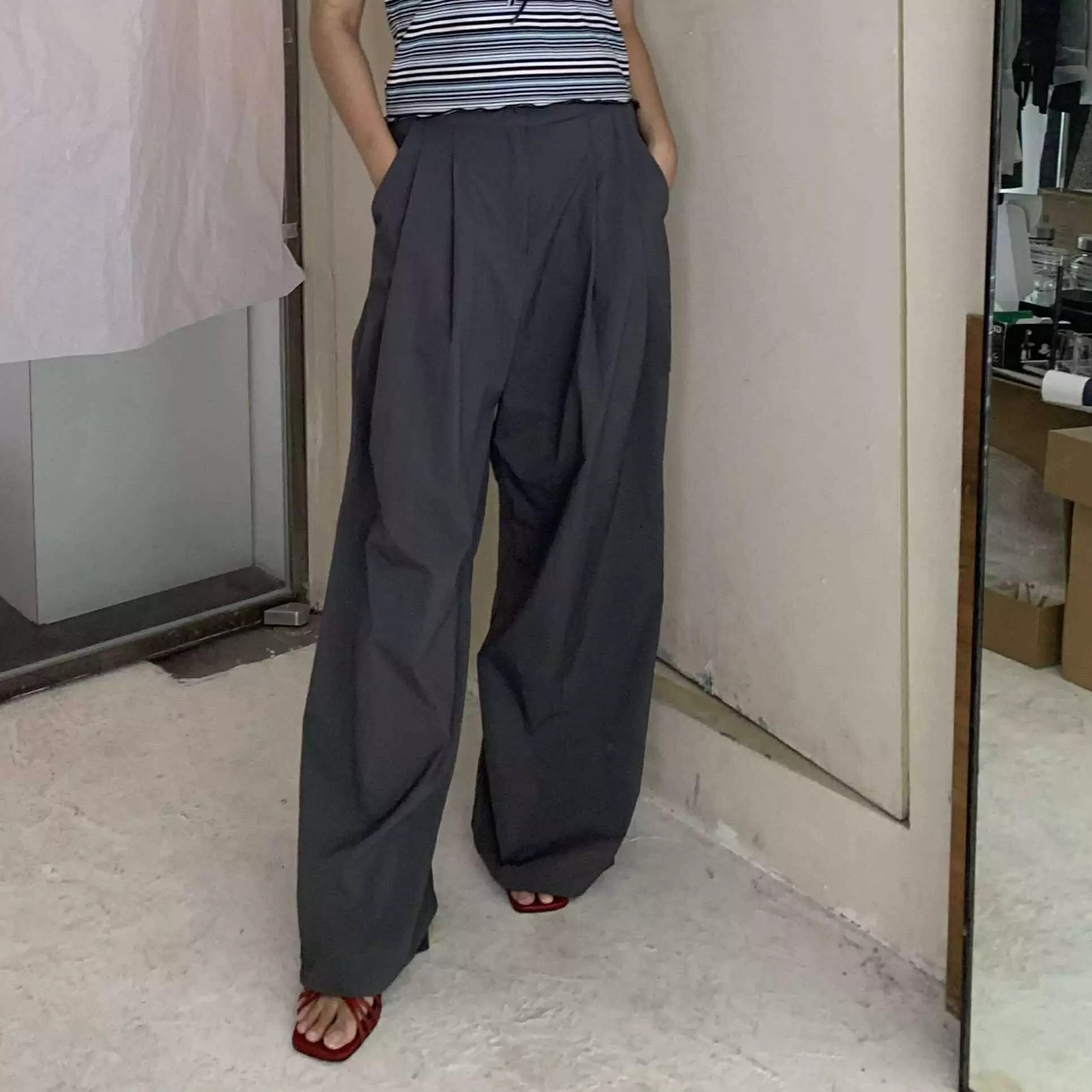 夏季刷刷打褶西褲 (炭灰)