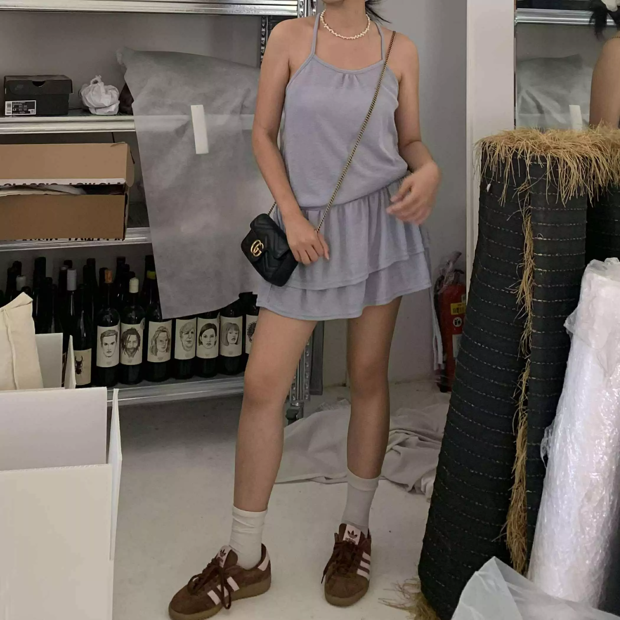 美式辣妹削肩短洋裝(灰)