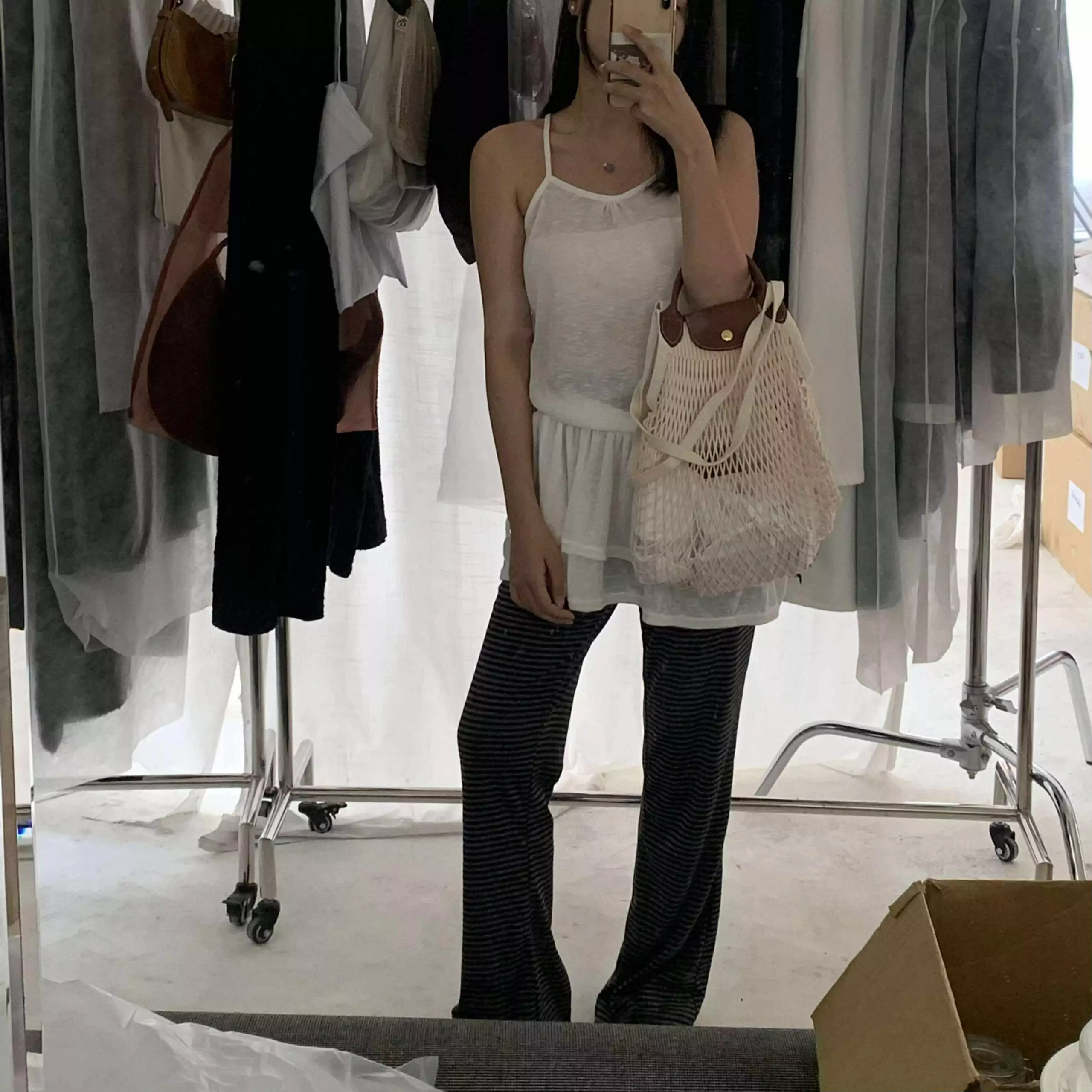 時髦舒適條紋落地褲 (灰)