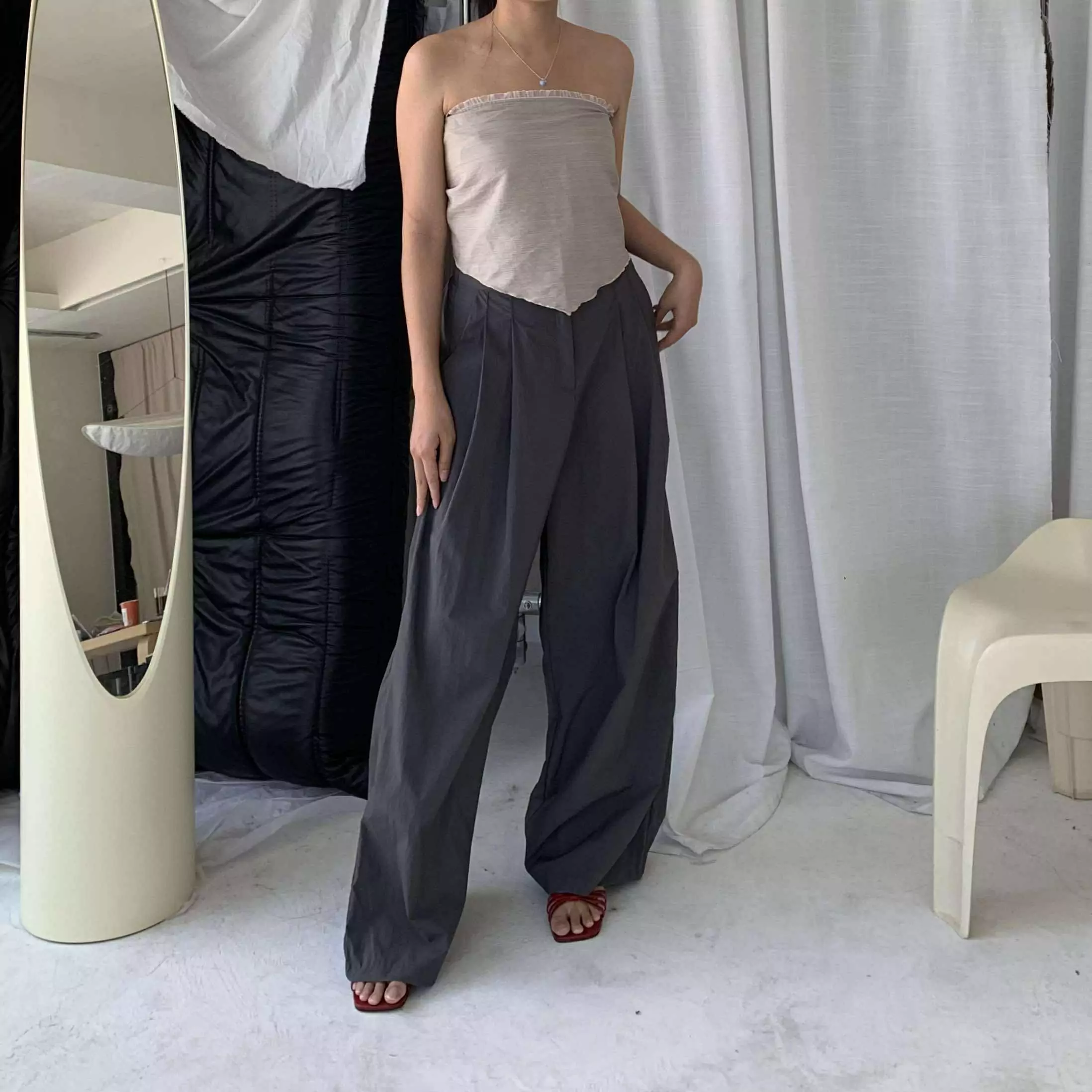 夏季刷刷打褶西褲 (炭灰)