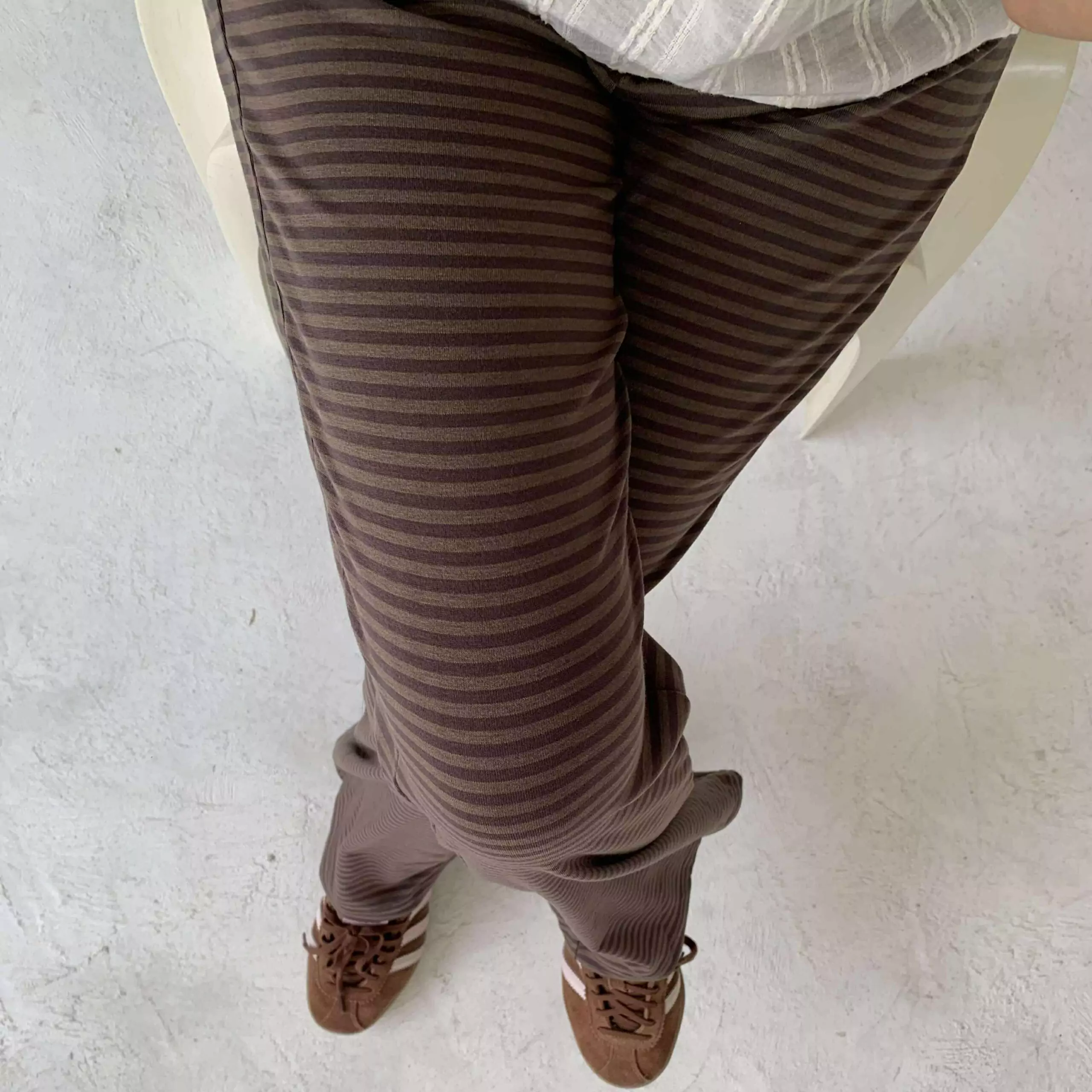 時髦舒適條紋落地褲 (咖)
