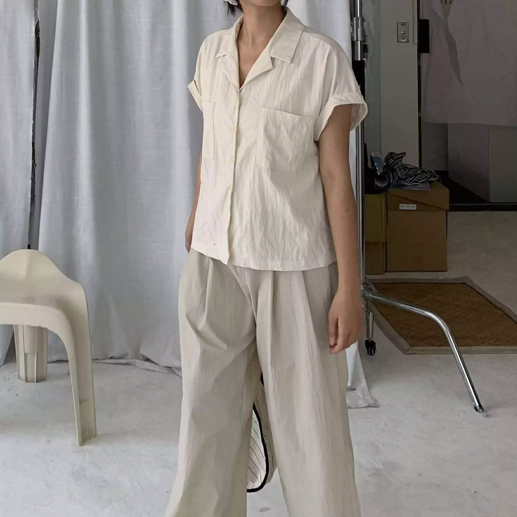 夏季刷刷打褶西褲 (杏)