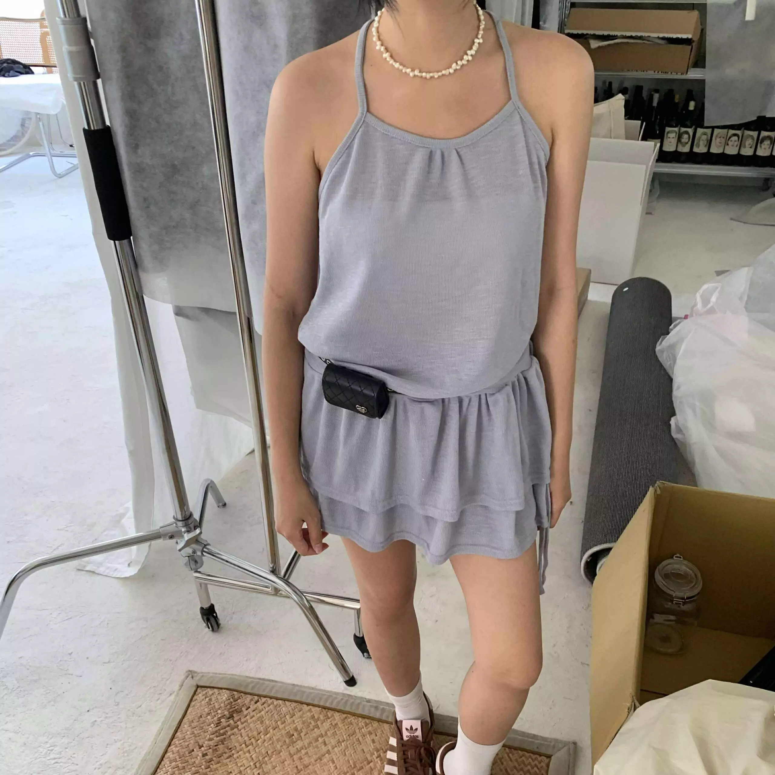 美式辣妹削肩短洋裝(灰)