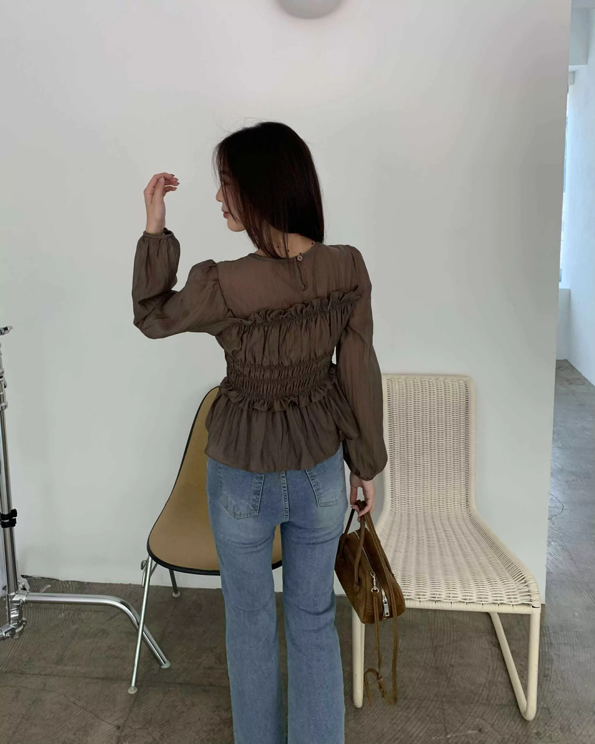 仙女光澤造型上衣 (咖)